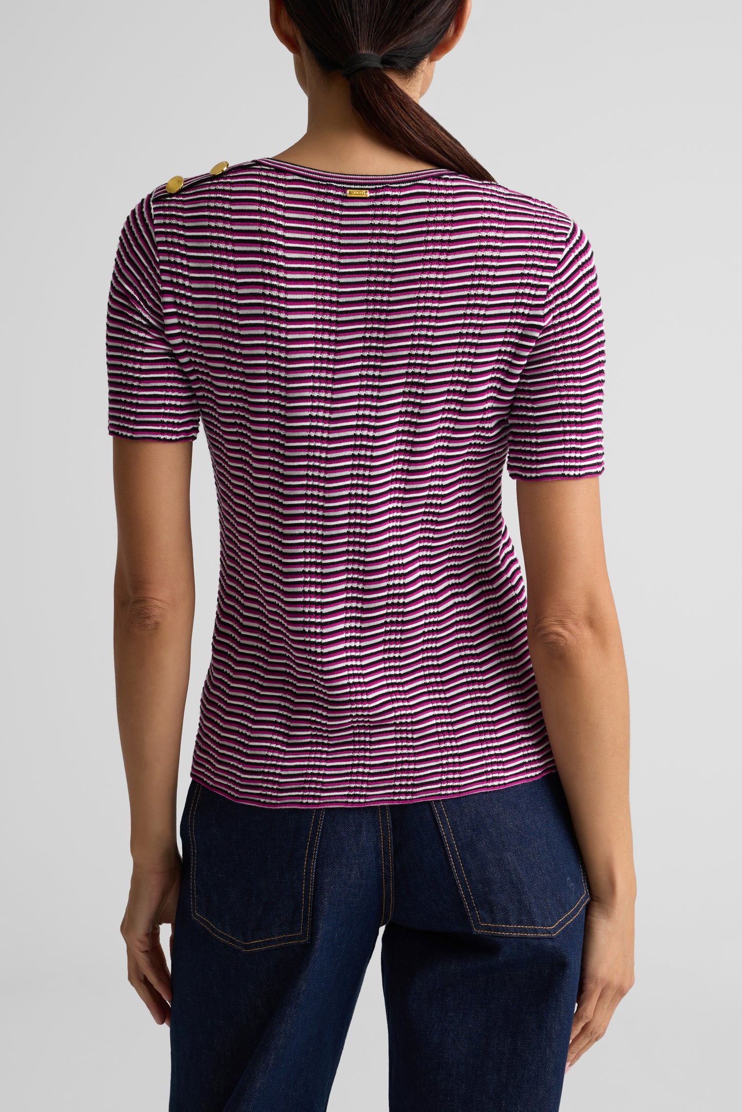 Color Reverse Rib Knit Short Sleeve Top