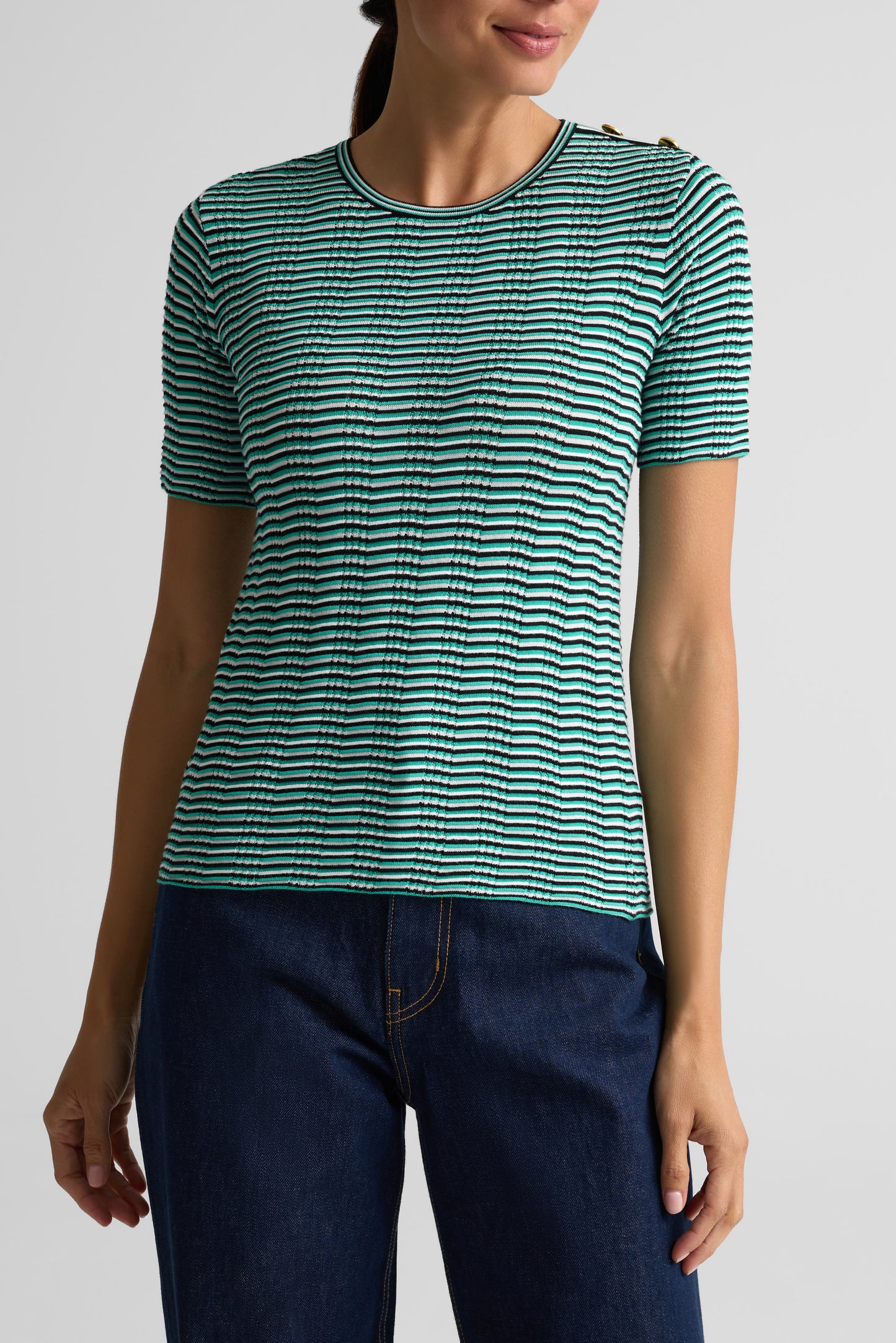 Color Reverse Rib Knit Short Sleeve Top
