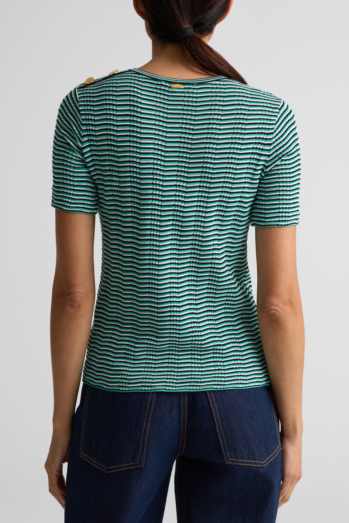 Color Reverse Rib Knit Short Sleeve Top