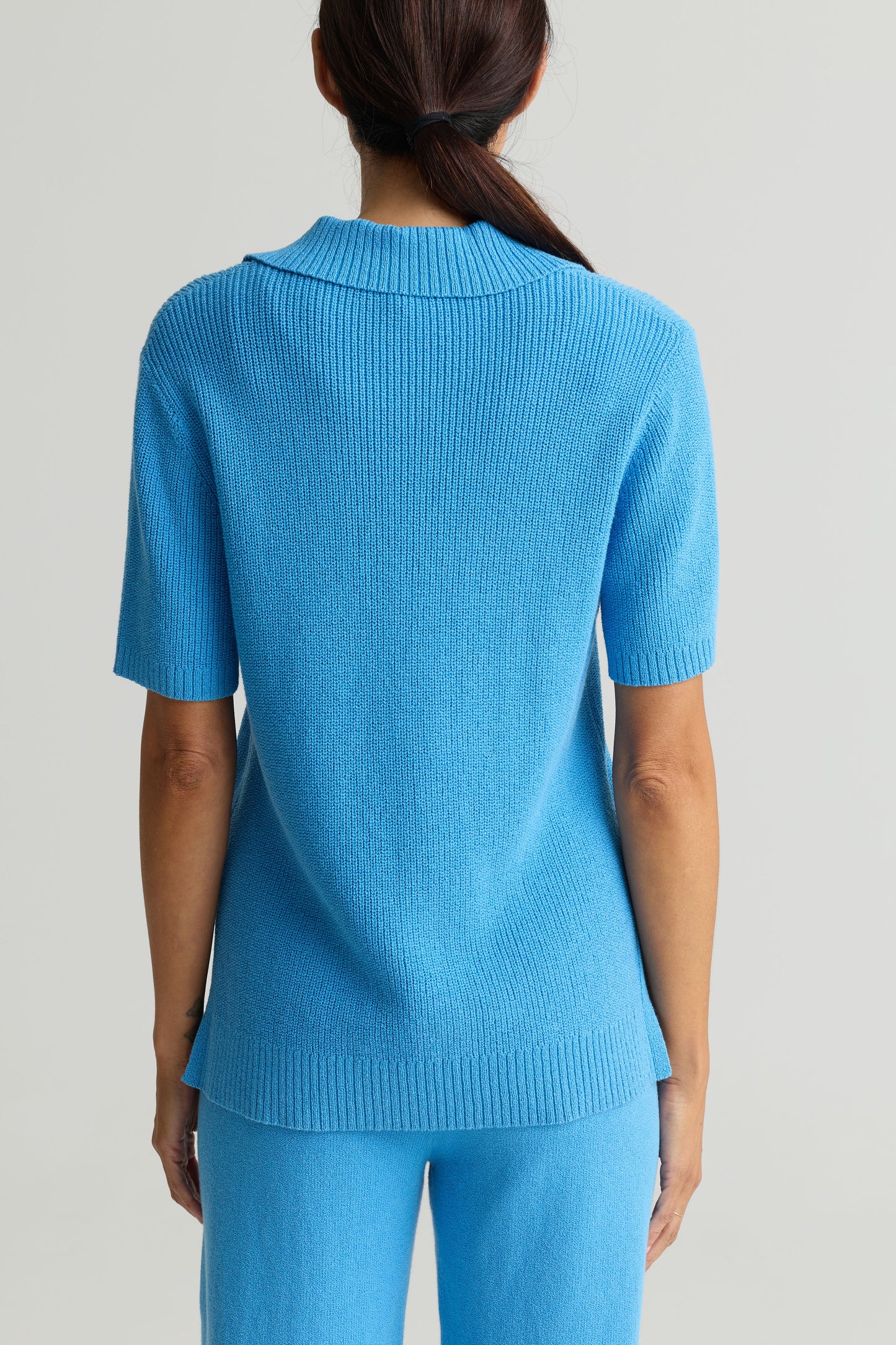 Stretch Cotton Knit Zip Neck Top