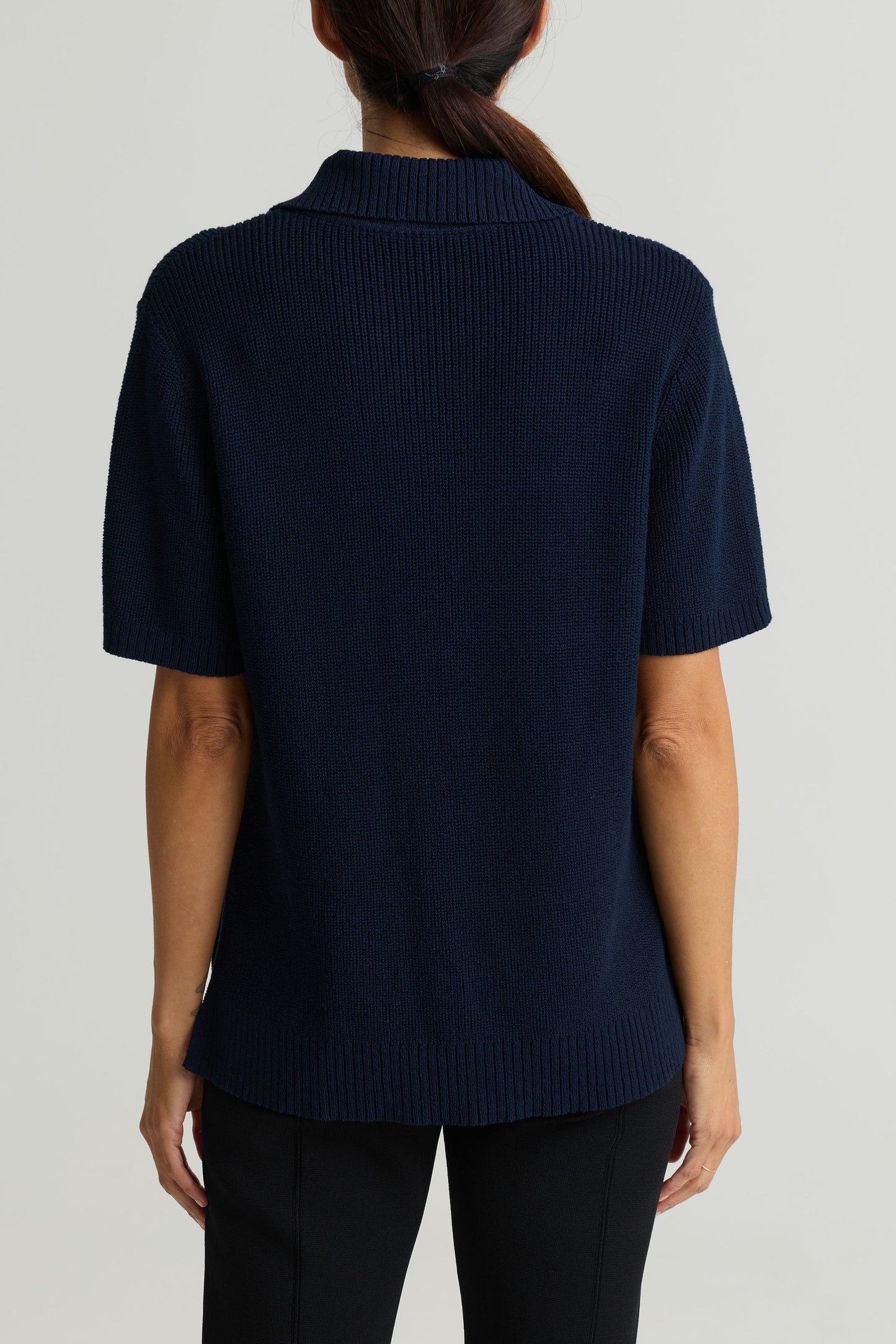 Stretch Cotton Knit Zip Collar Top
