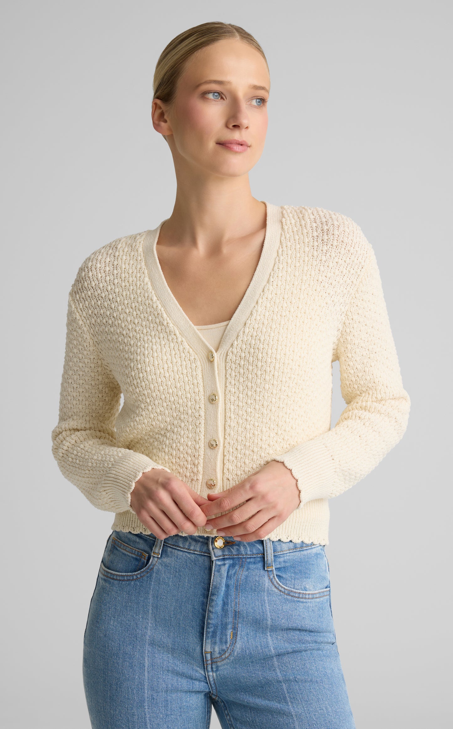 Melody Cardigan in Perlé Crepe Knit