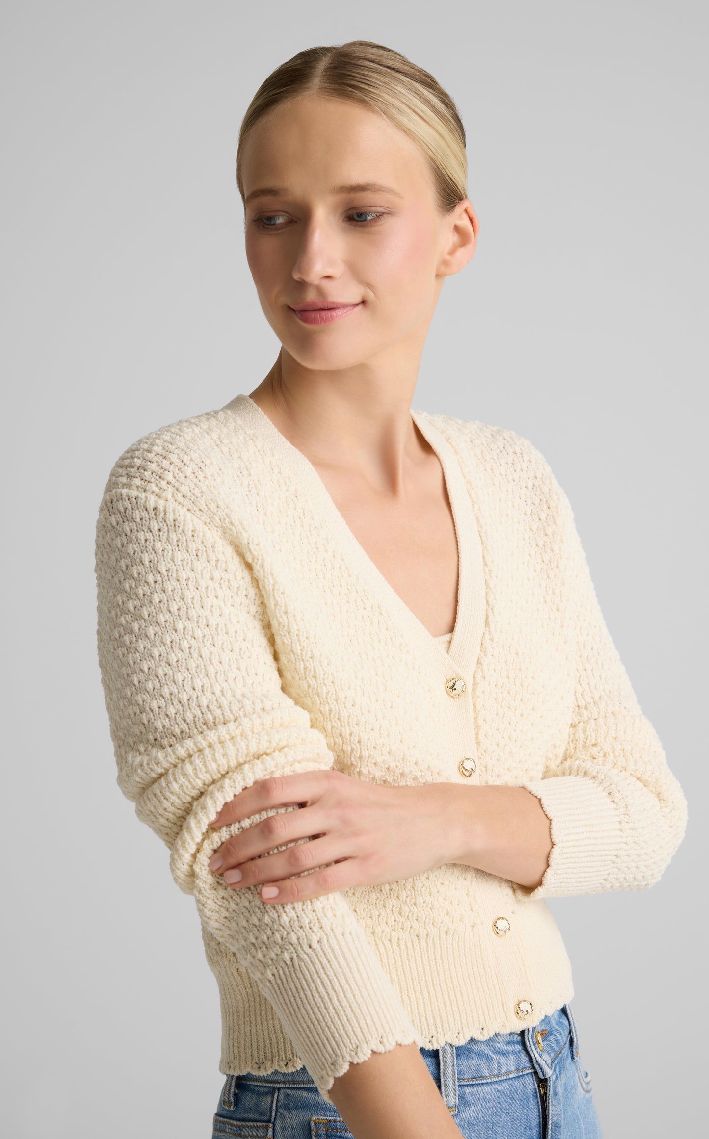 Melody Cardigan in Perlé Crepe Knit