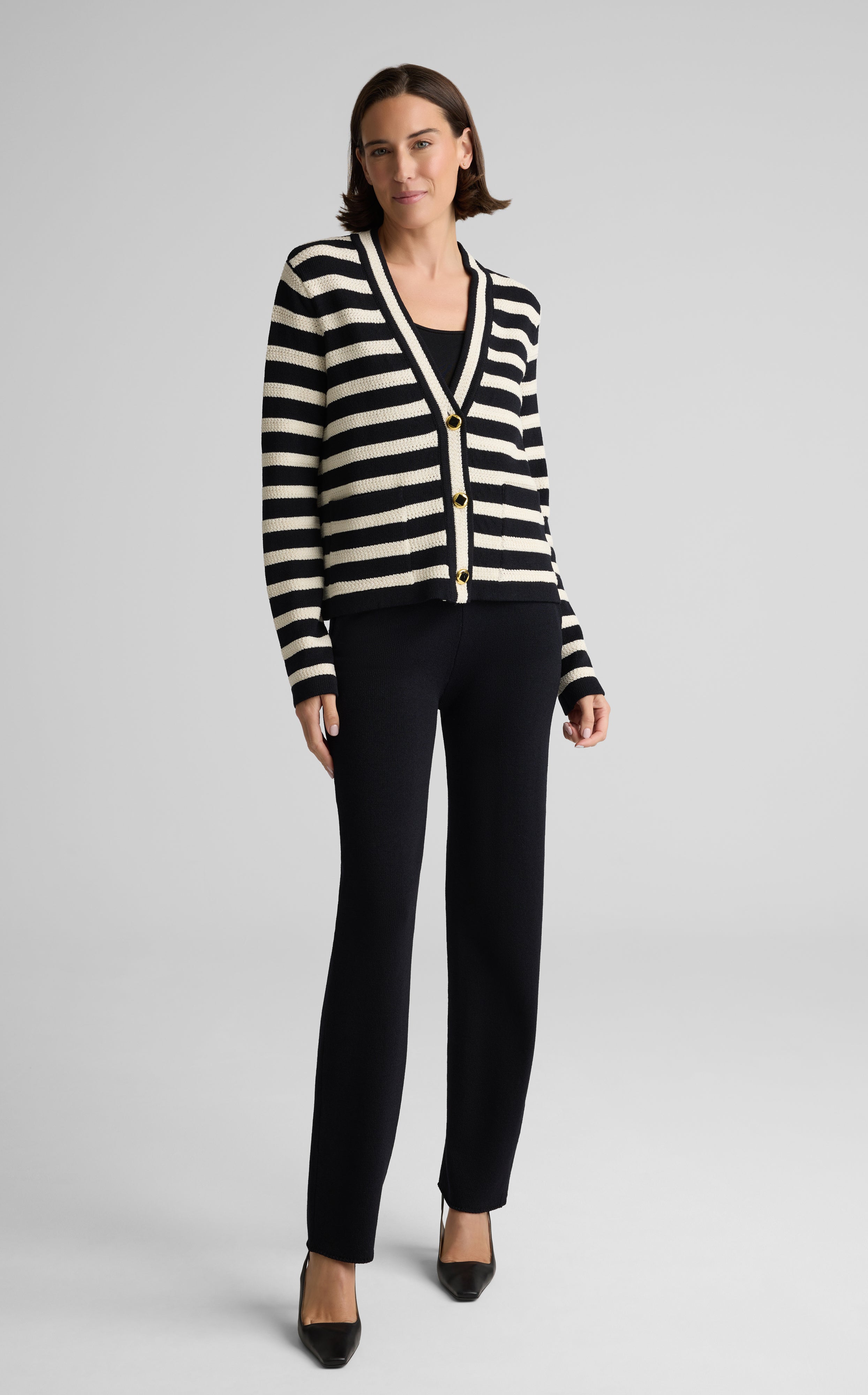 Janice Cardigan In Breton Stripe Knit | St. John Knits