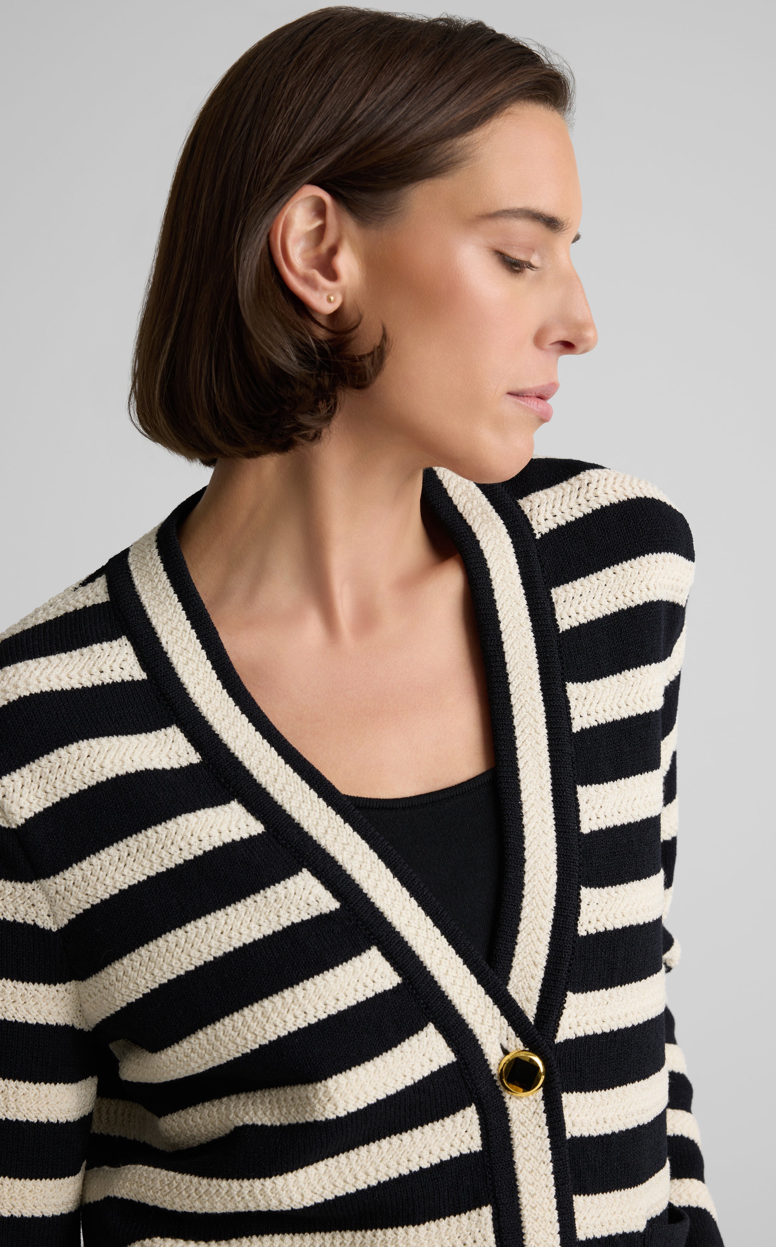 Janice Cardigan In Breton Stripe Knit | St. John Knits