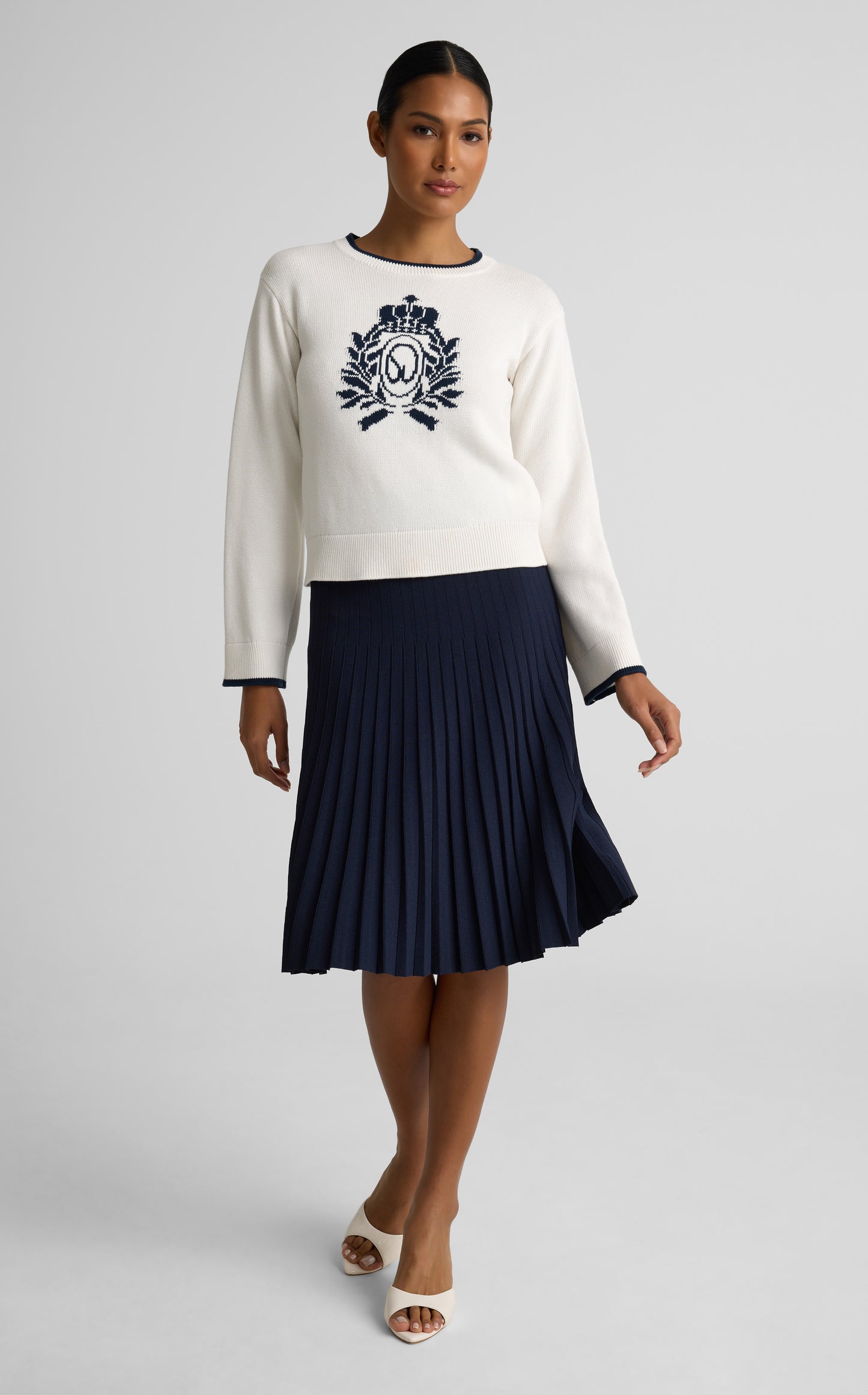 Tabitha Sweater In Lightweight Cotton Knit With Vintage Crest
