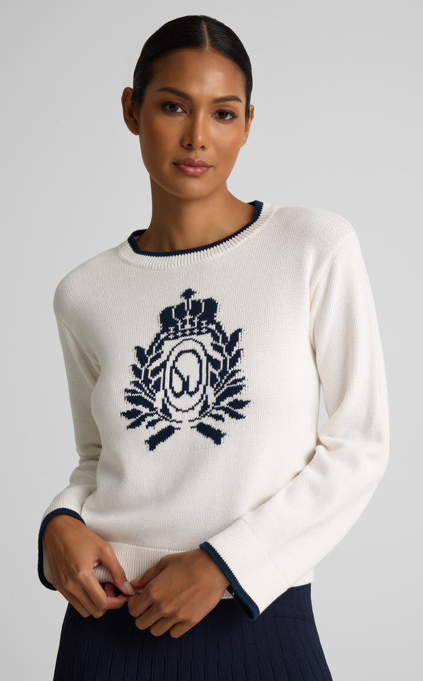 Tabitha Sweater In Lightweight Cotton Knit With Vintage Crest