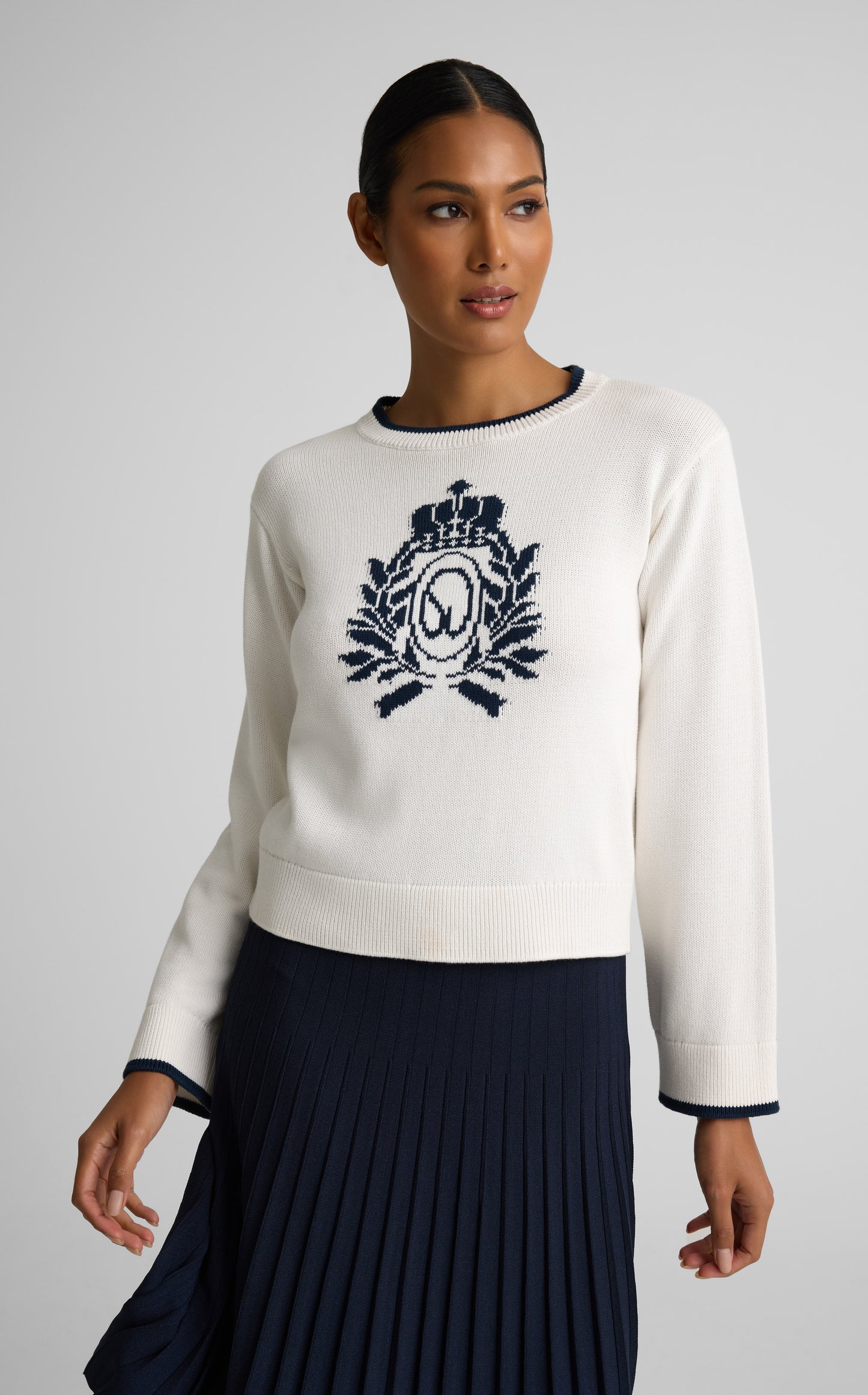 Tabitha Sweater In Lightweight Cotton Knit With Vintage Crest
