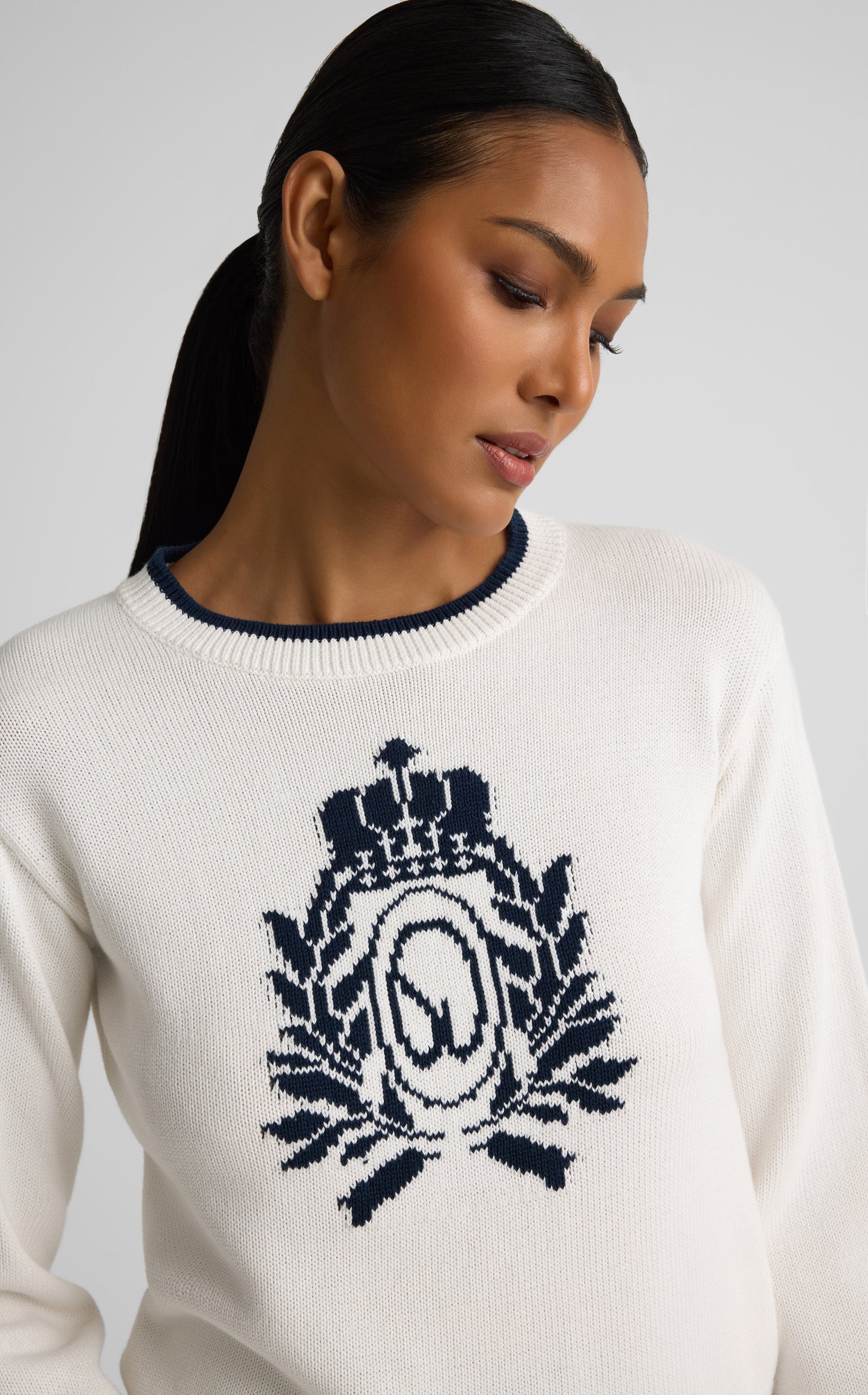 Tabitha Sweater In Lightweight Cotton Knit With Vintage Crest