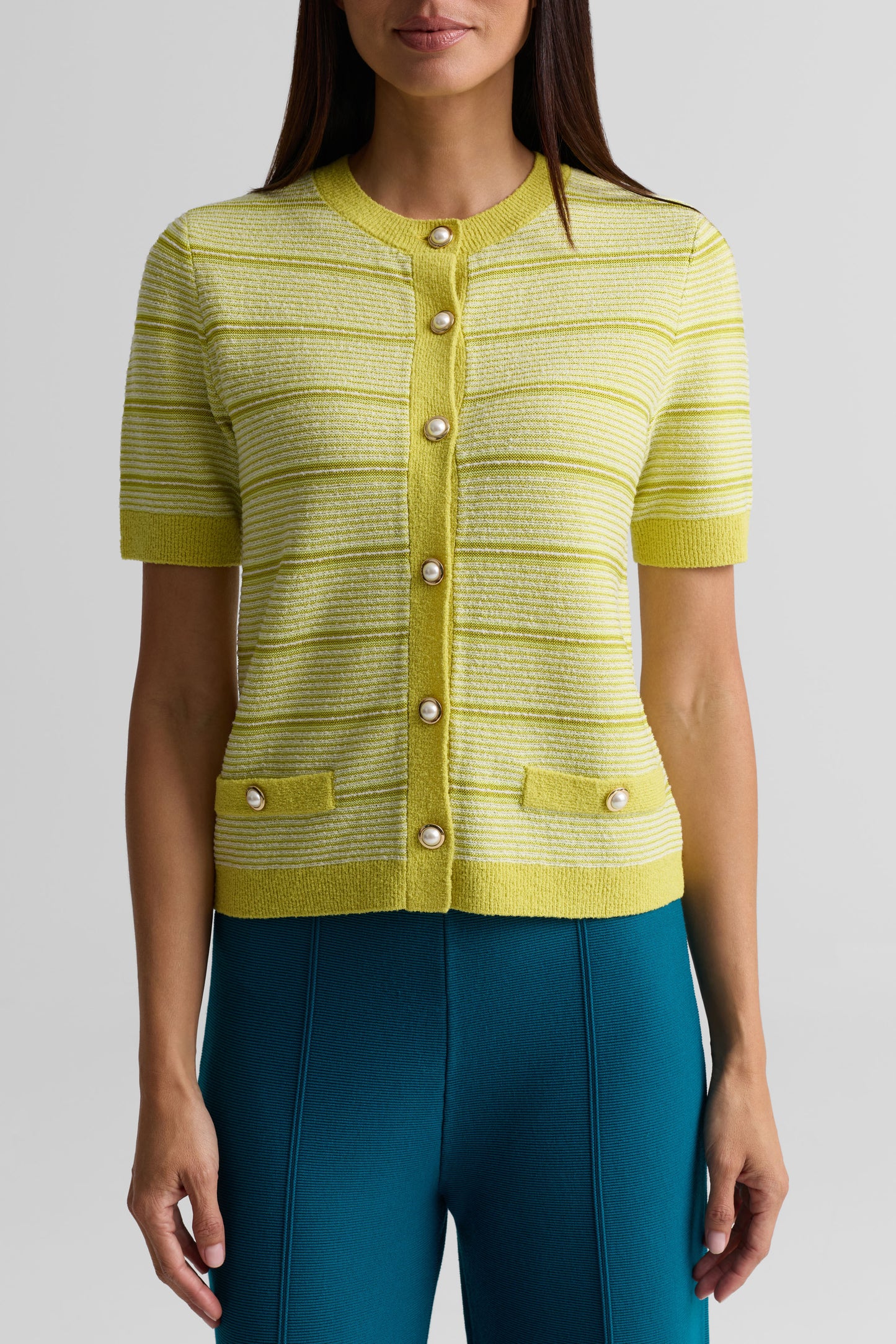 Striped Short Sleeve Cardigan