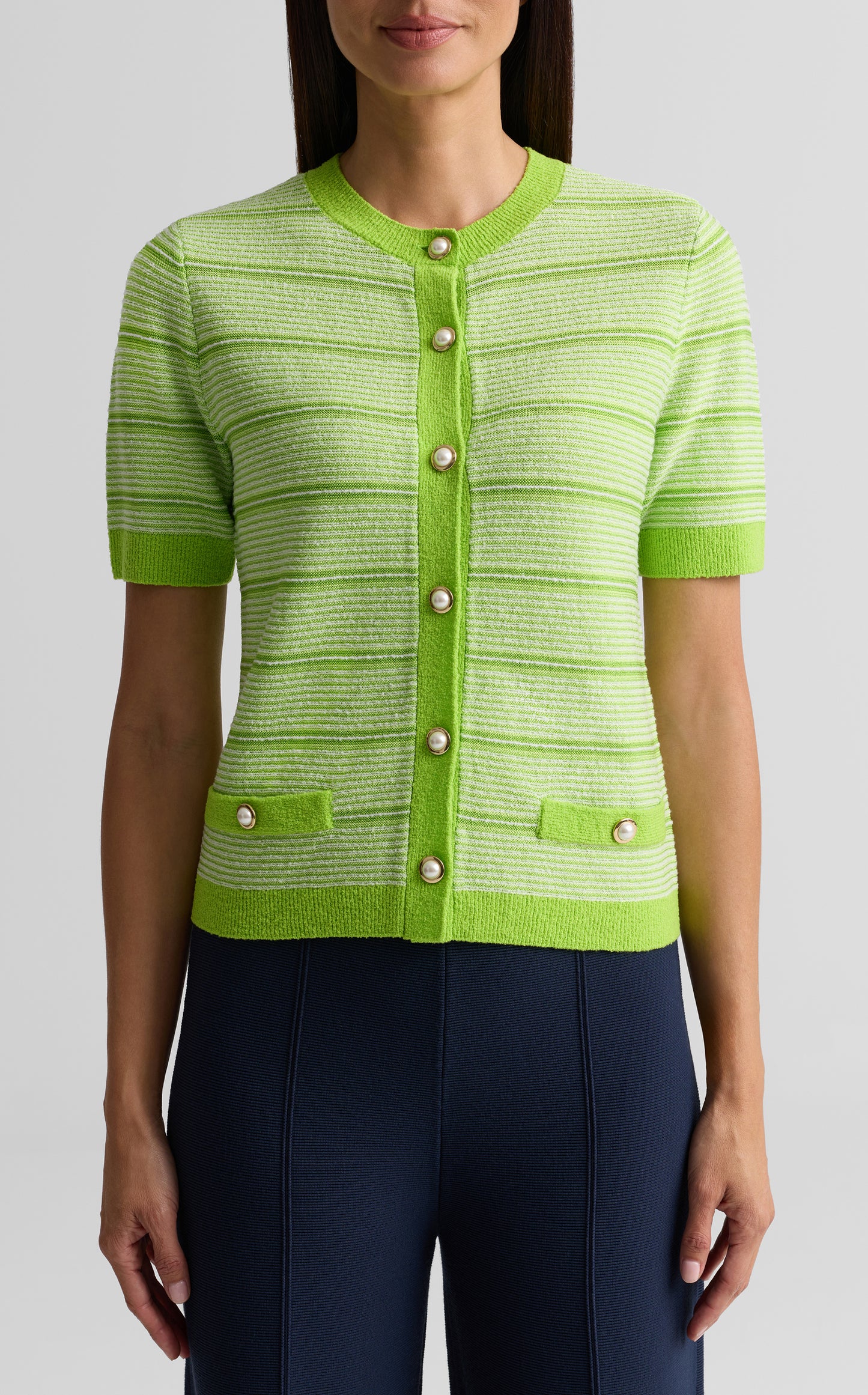 Striped Short Sleeve Cardigan