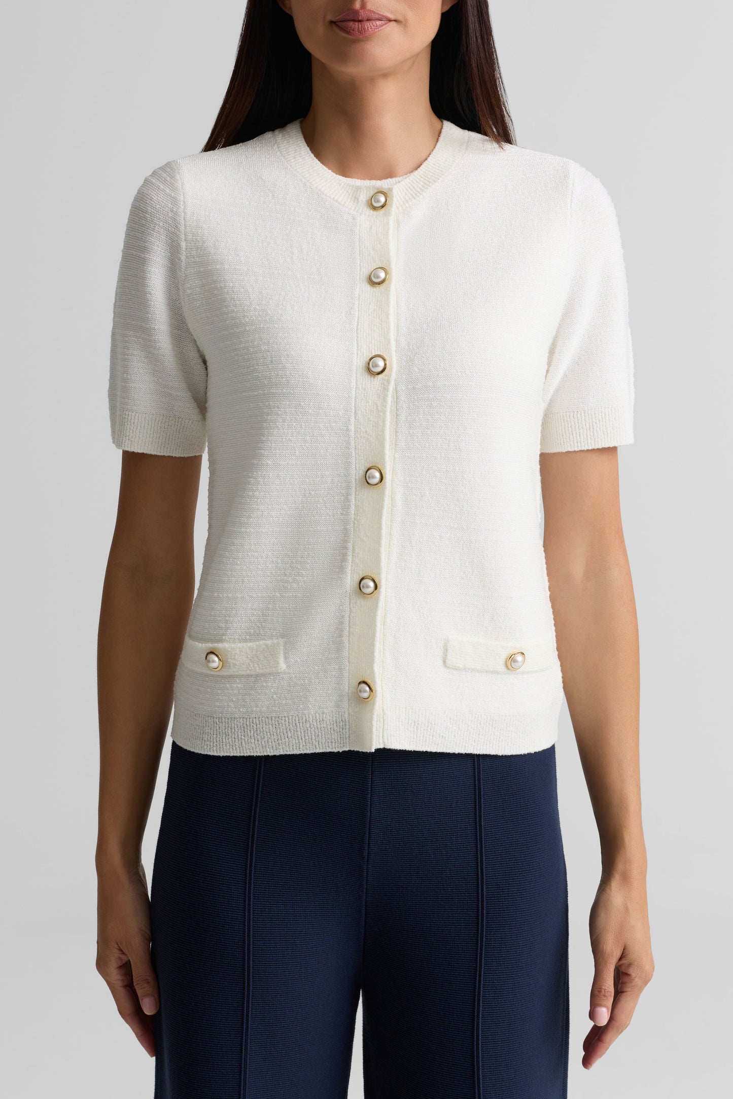 Short Sleeve Crewneck Cardigan