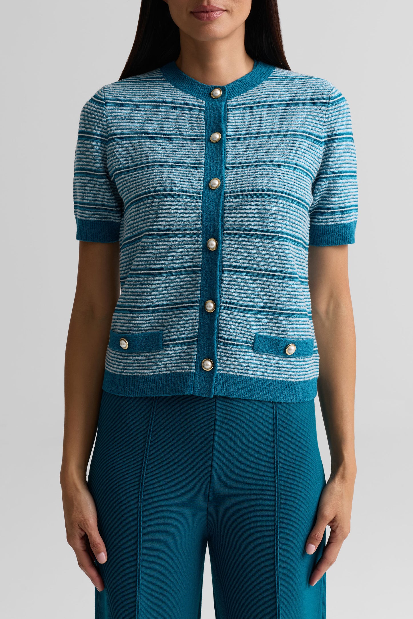 Striped Short Sleeve Cardigan