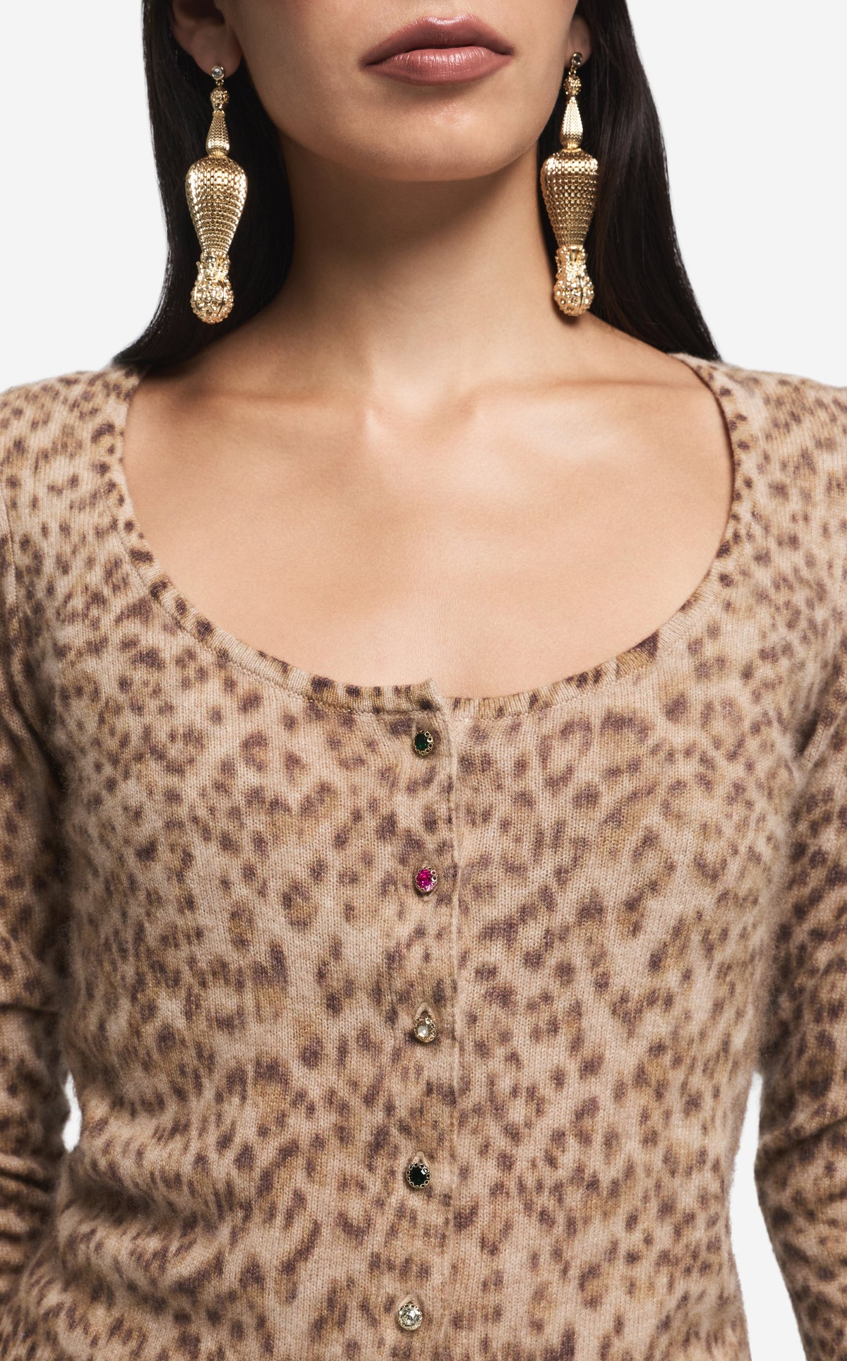 Cardigan in Leopard Print Cashmere Blend