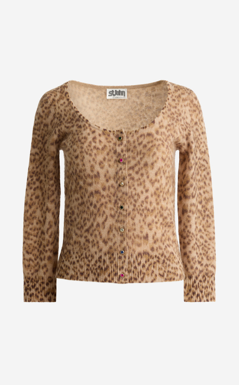 Cardigan in Leopard Print Cashmere Blend
