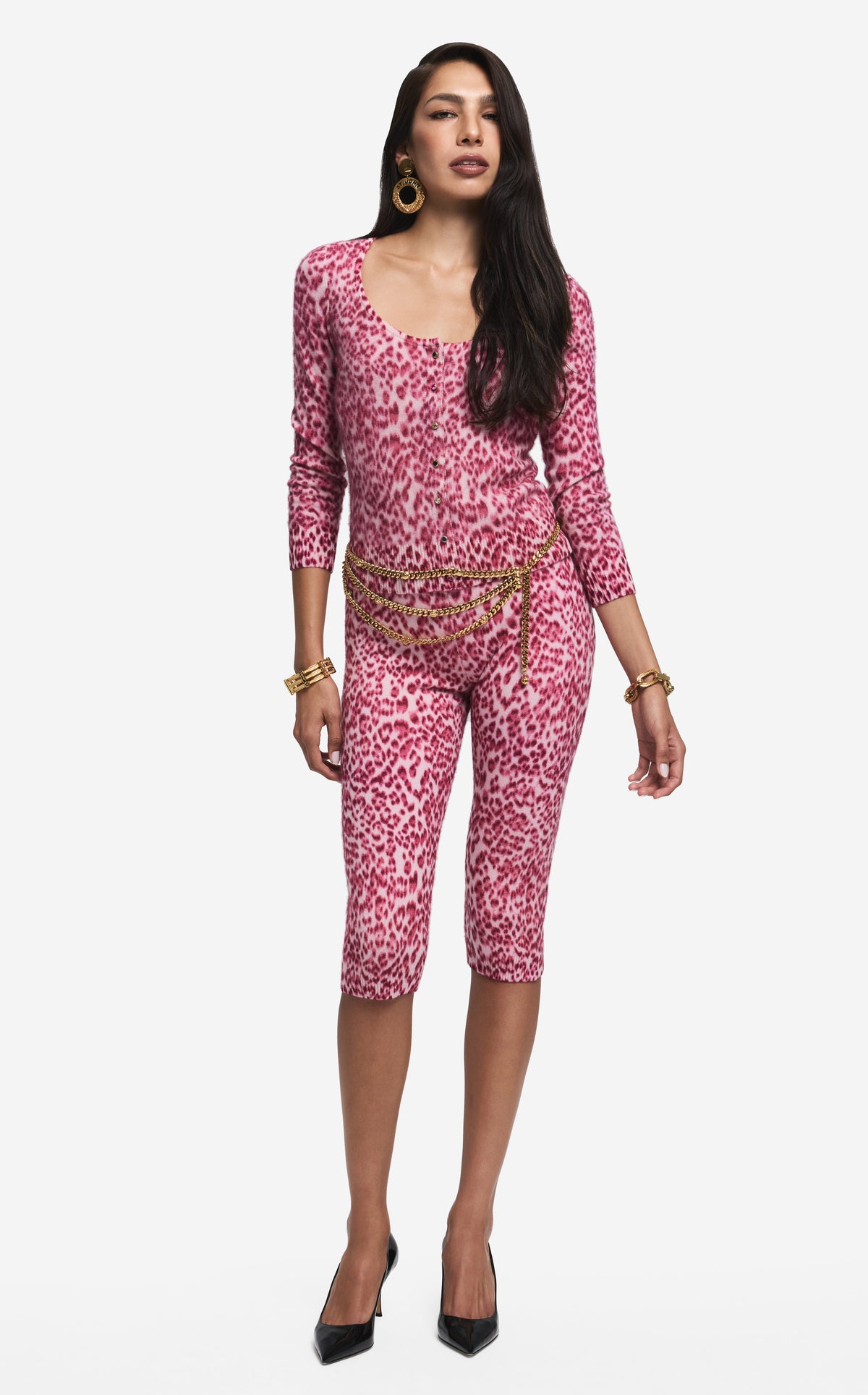 Cardigan in Leopard Print Cashmere Blend