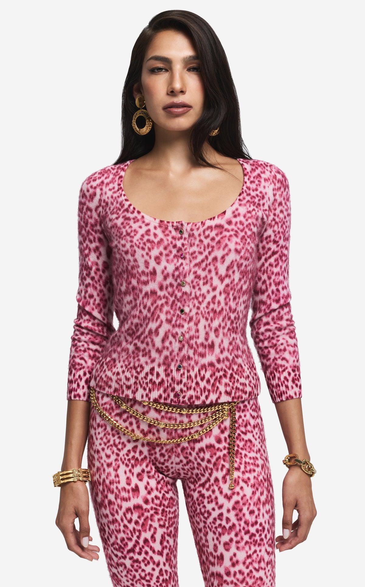 Cardigan in Leopard Print Cashmere Blend