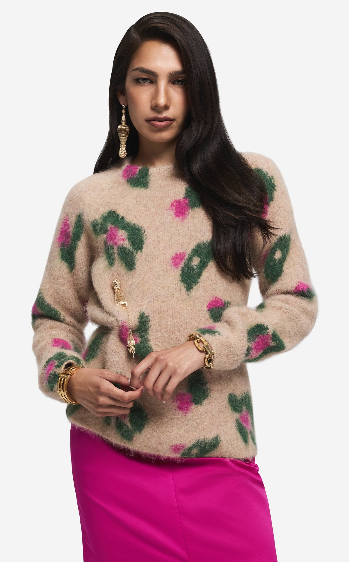 Sweater in Brushed Alpaca Blend Jacquard