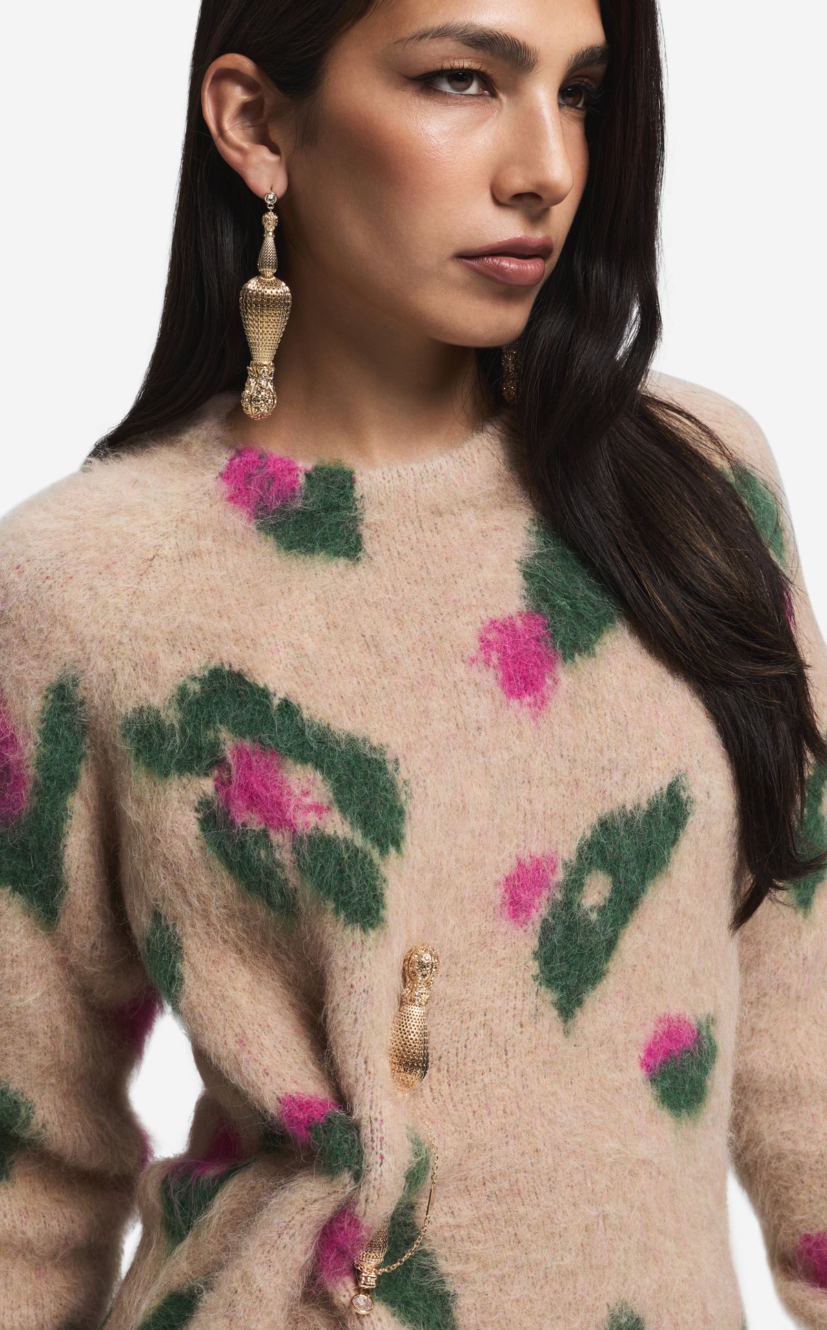Sweater in Brushed Alpaca Blend Jacquard