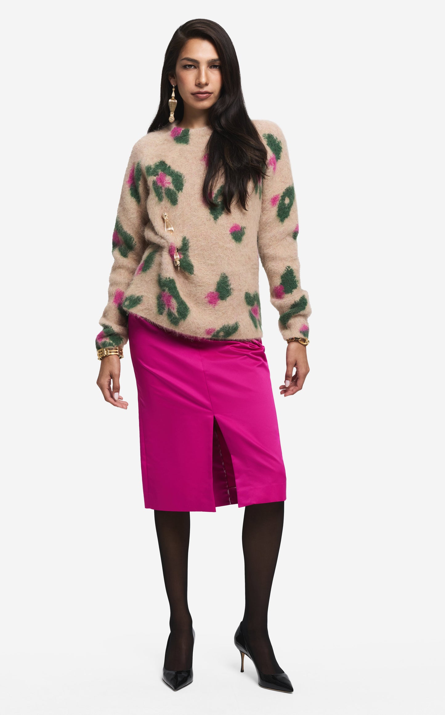 Sweater in Brushed Alpaca Blend Jacquard