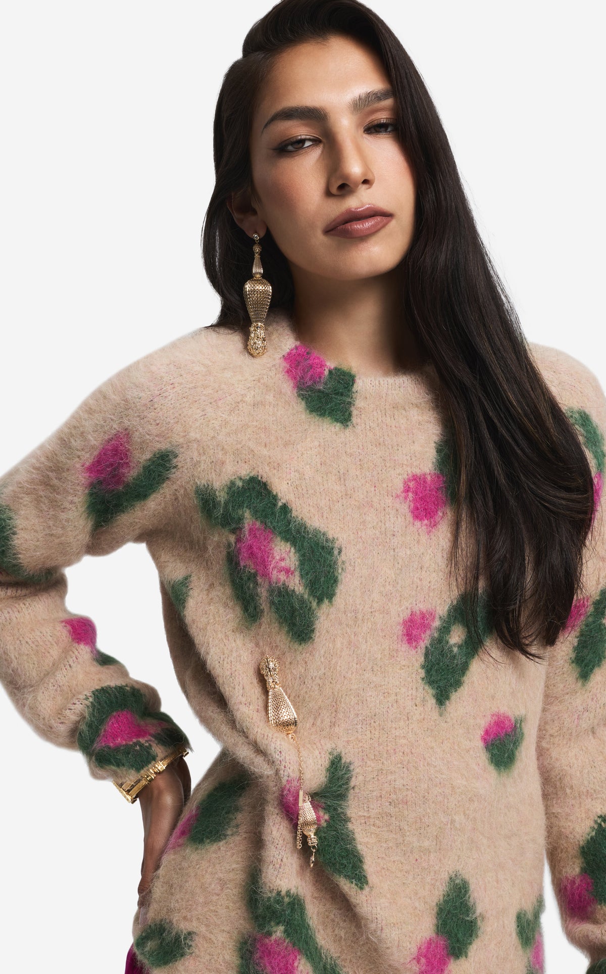 Sweater in Brushed Alpaca Blend Jacquard