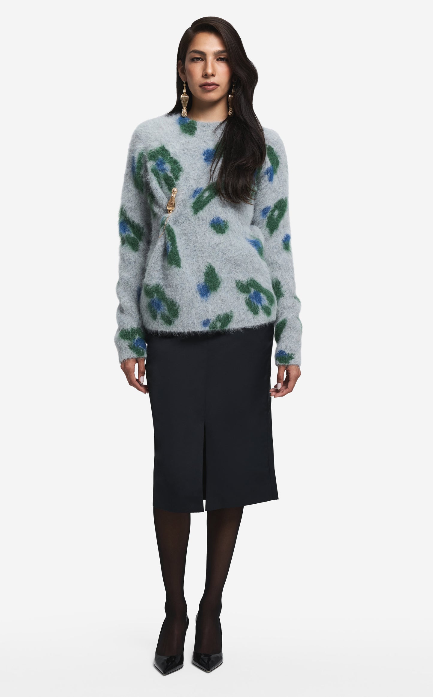 Sweater in Brushed Alpaca Blend Jacquard