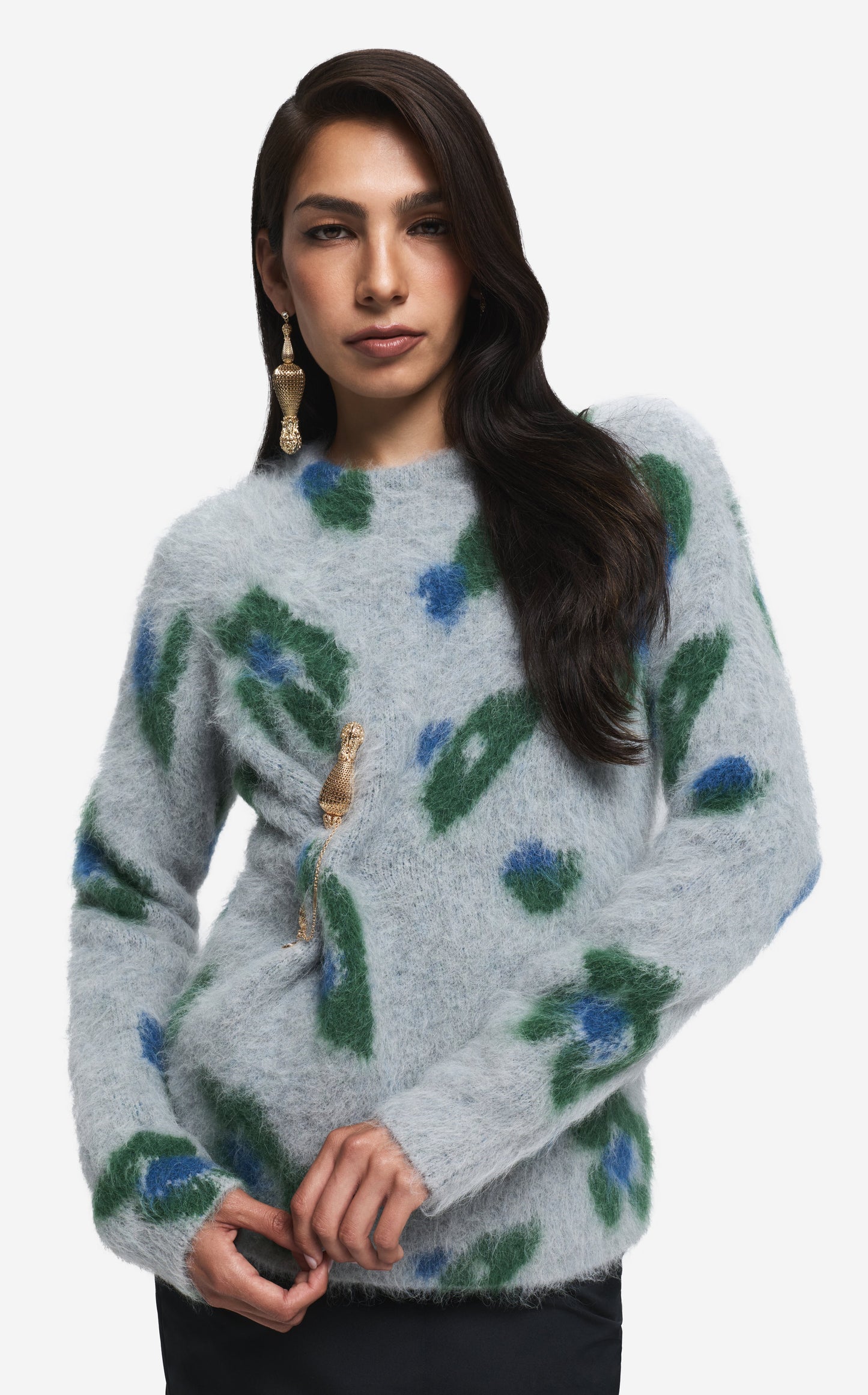 Sweater in Brushed Alpaca Blend Jacquard