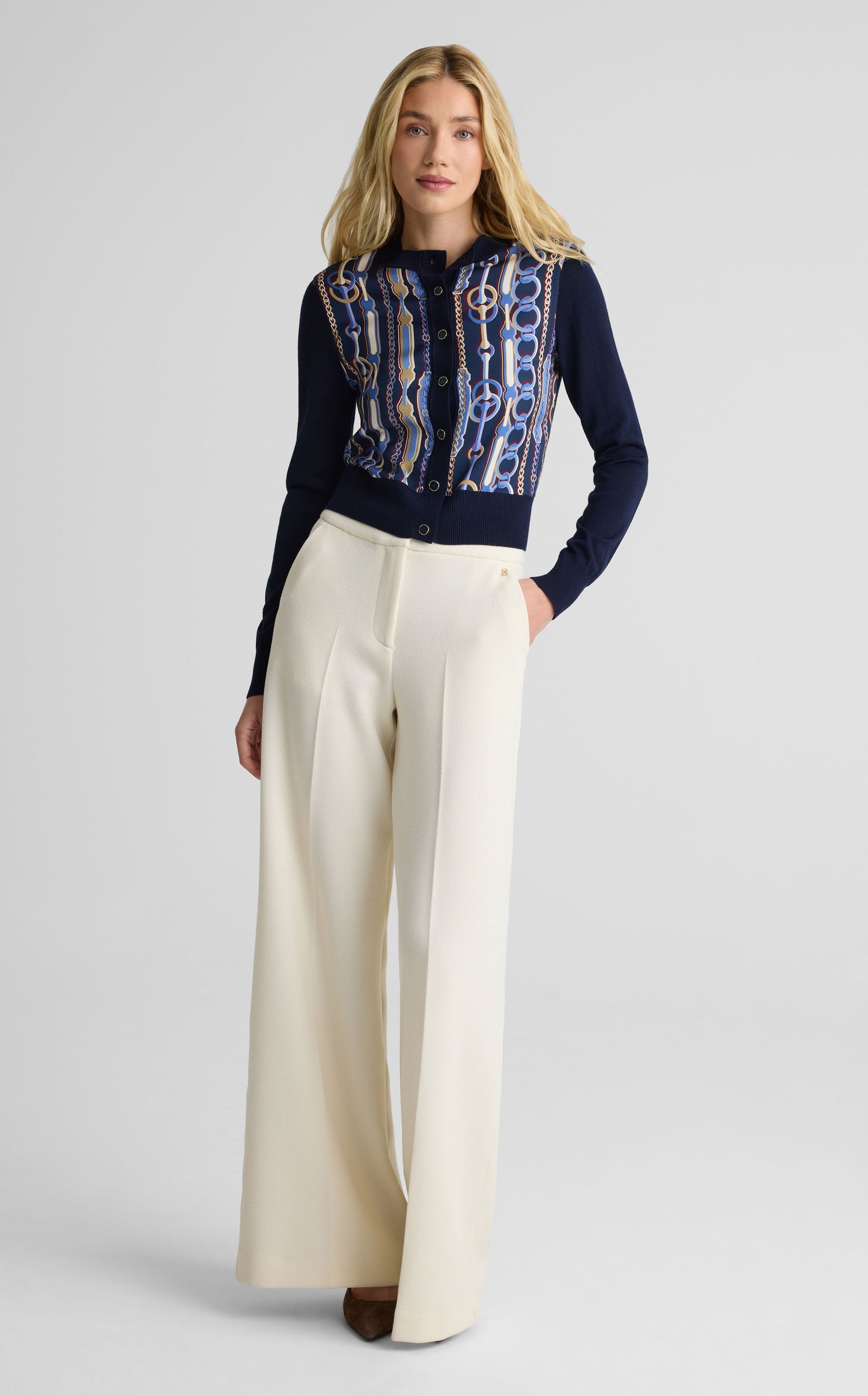 Cardigan In Merino Knit & Bridle Print