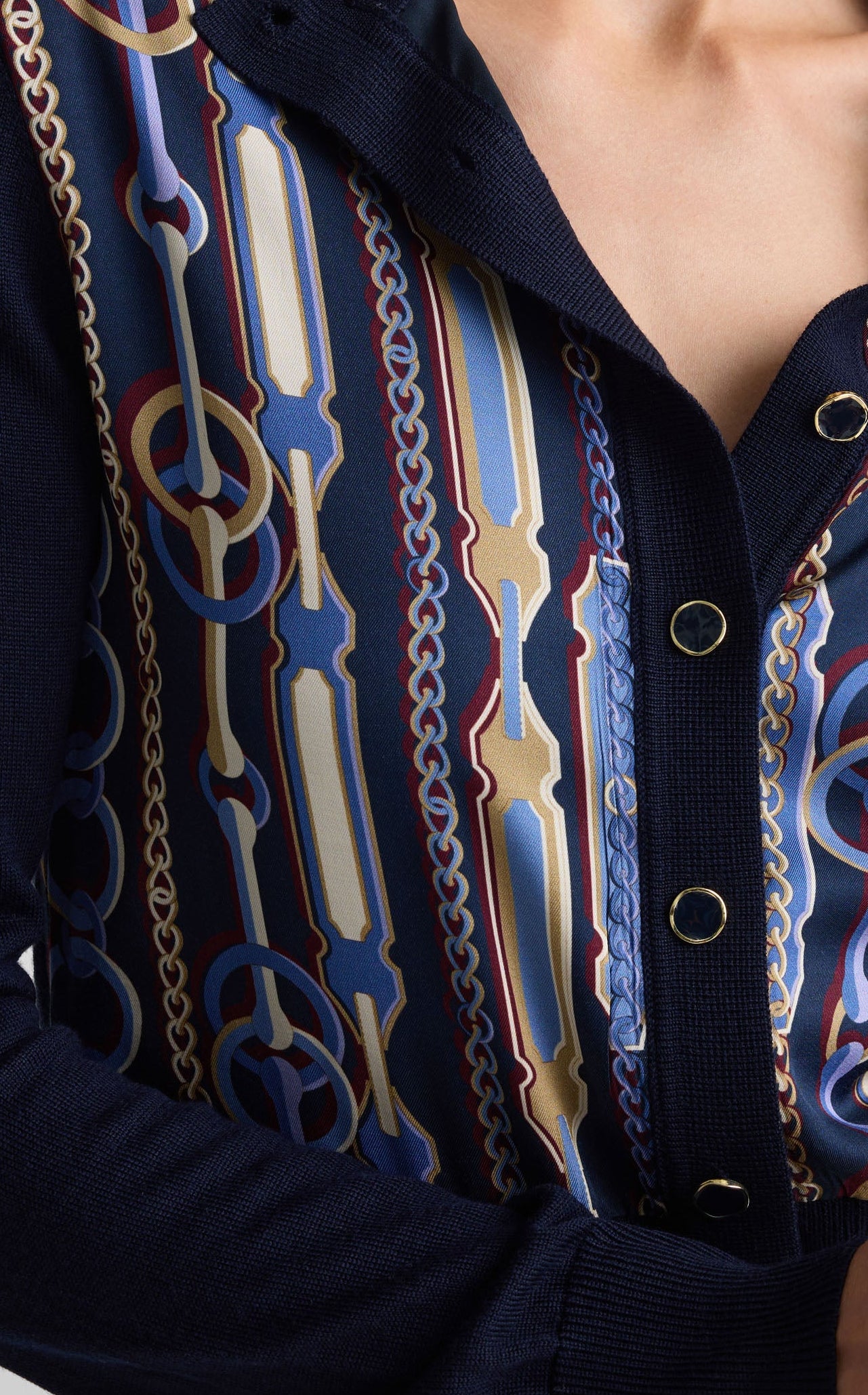 Cardigan In Merino Knit & Bridle Print