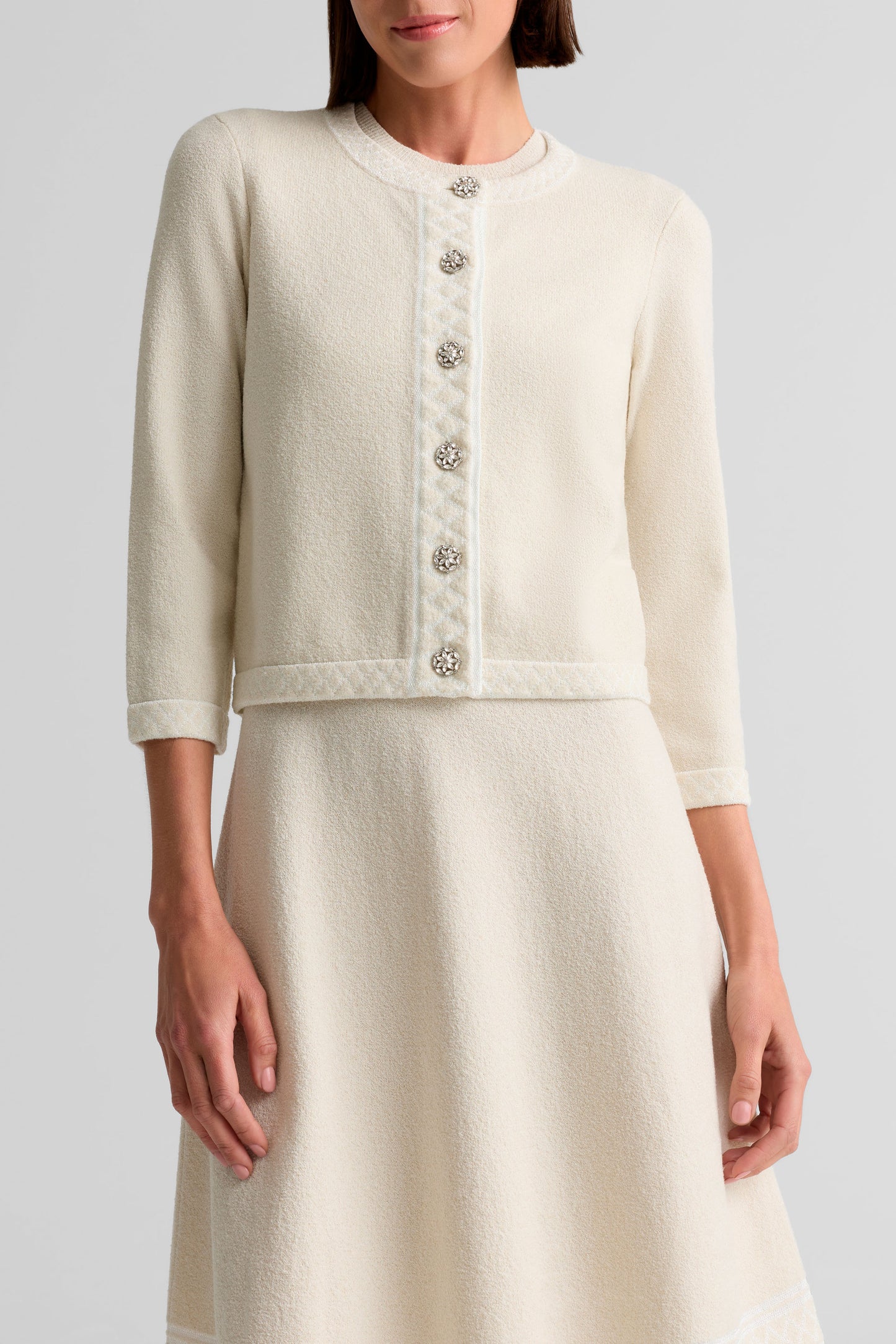 Trim Detail Crewneck Cardigan