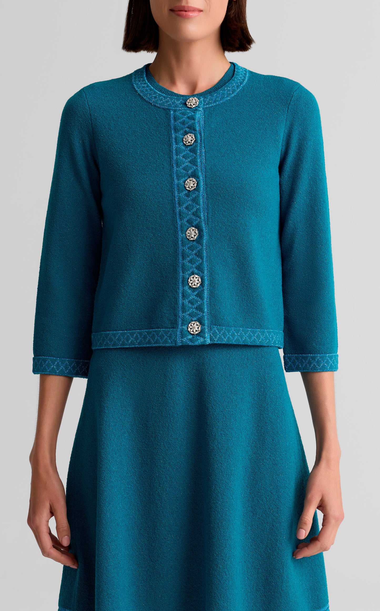 Trim Detail Crewneck Cardigan