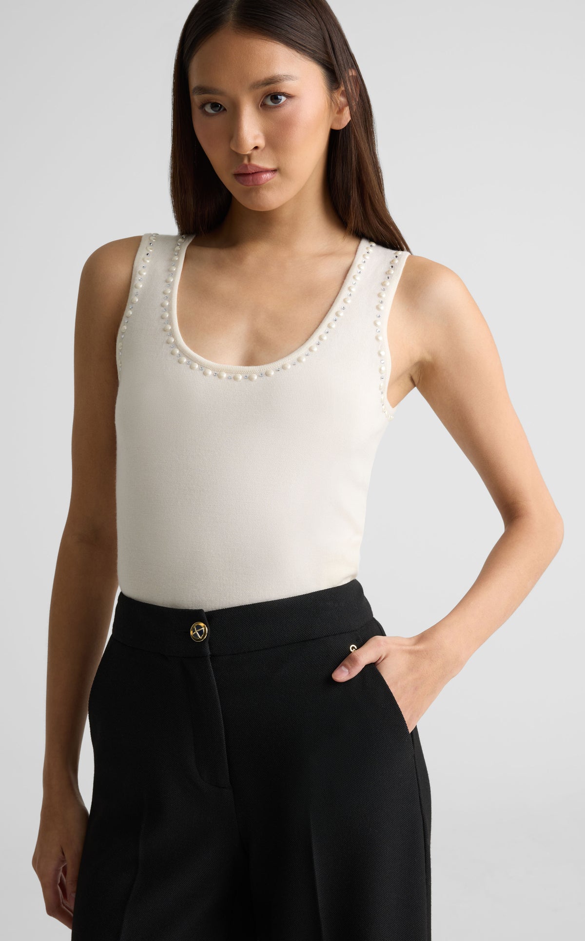 Shell In Merino Knit With Pearls