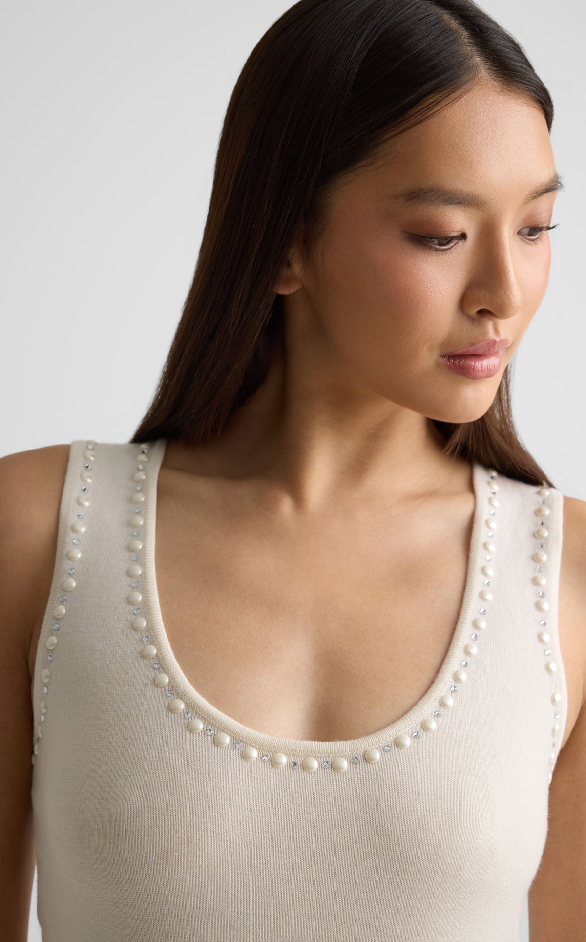 Shell In Merino Knit With Pearls