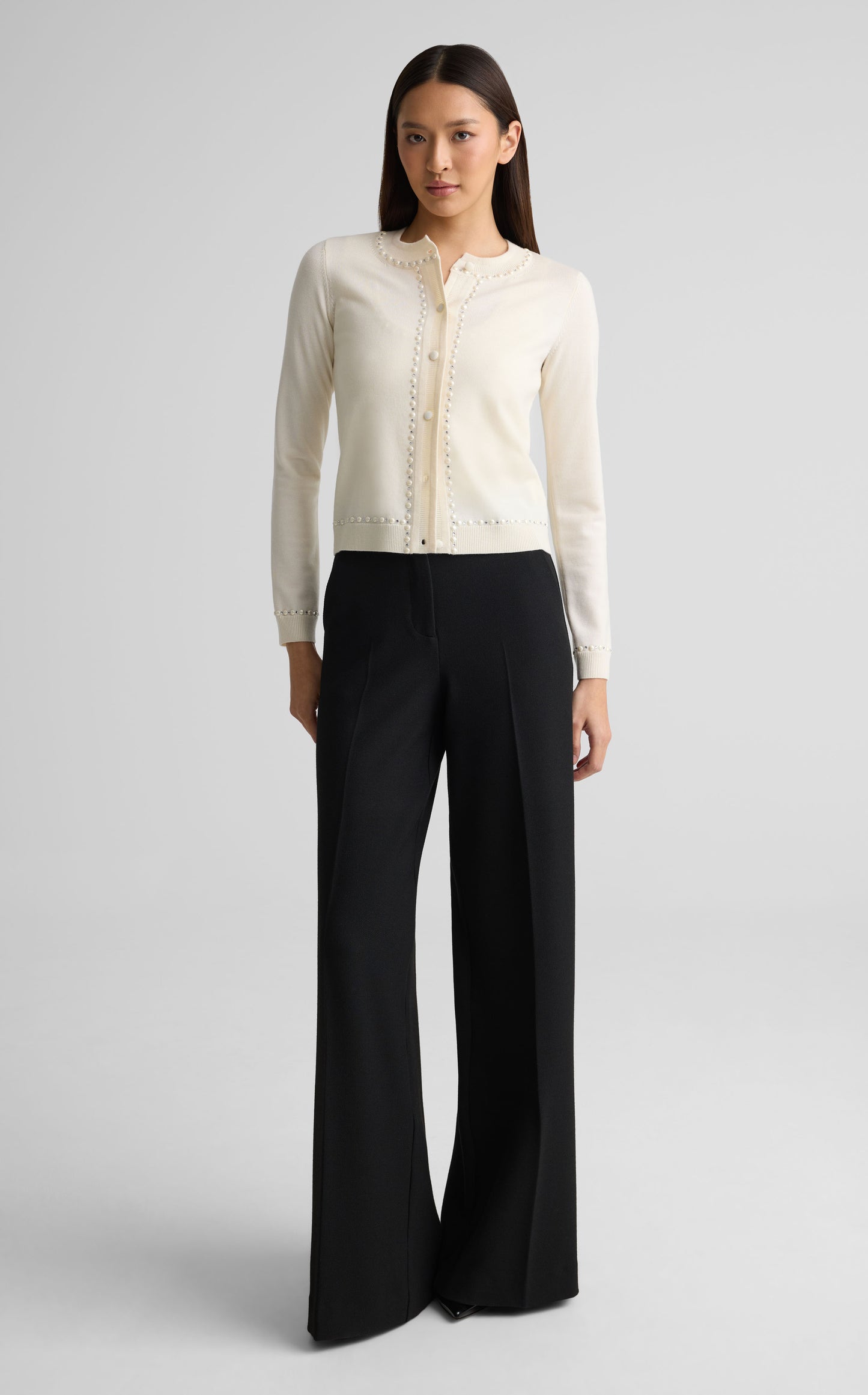 Cardigan In Merino Knit With Pearls