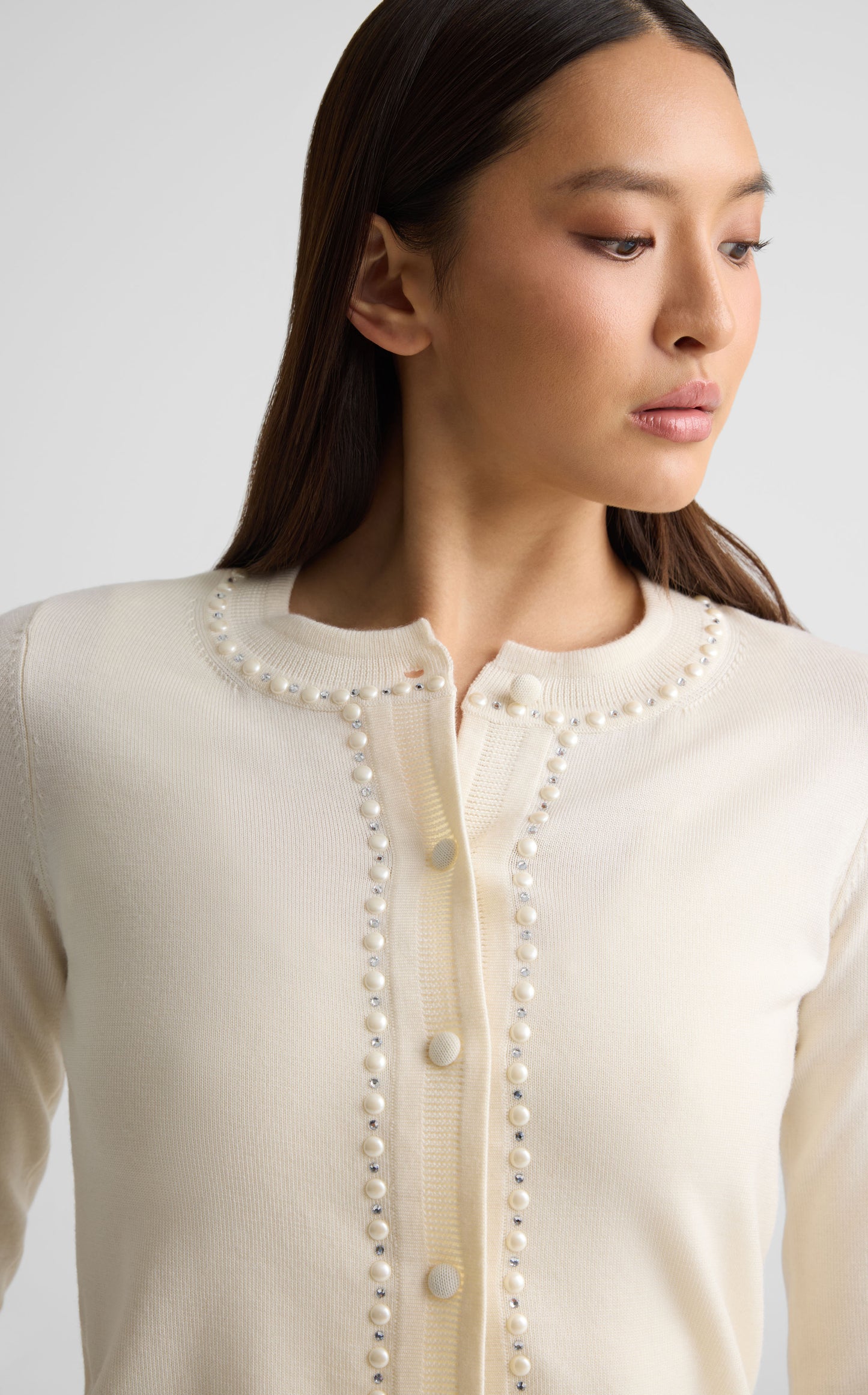 Cardigan In Merino Knit With Pearls