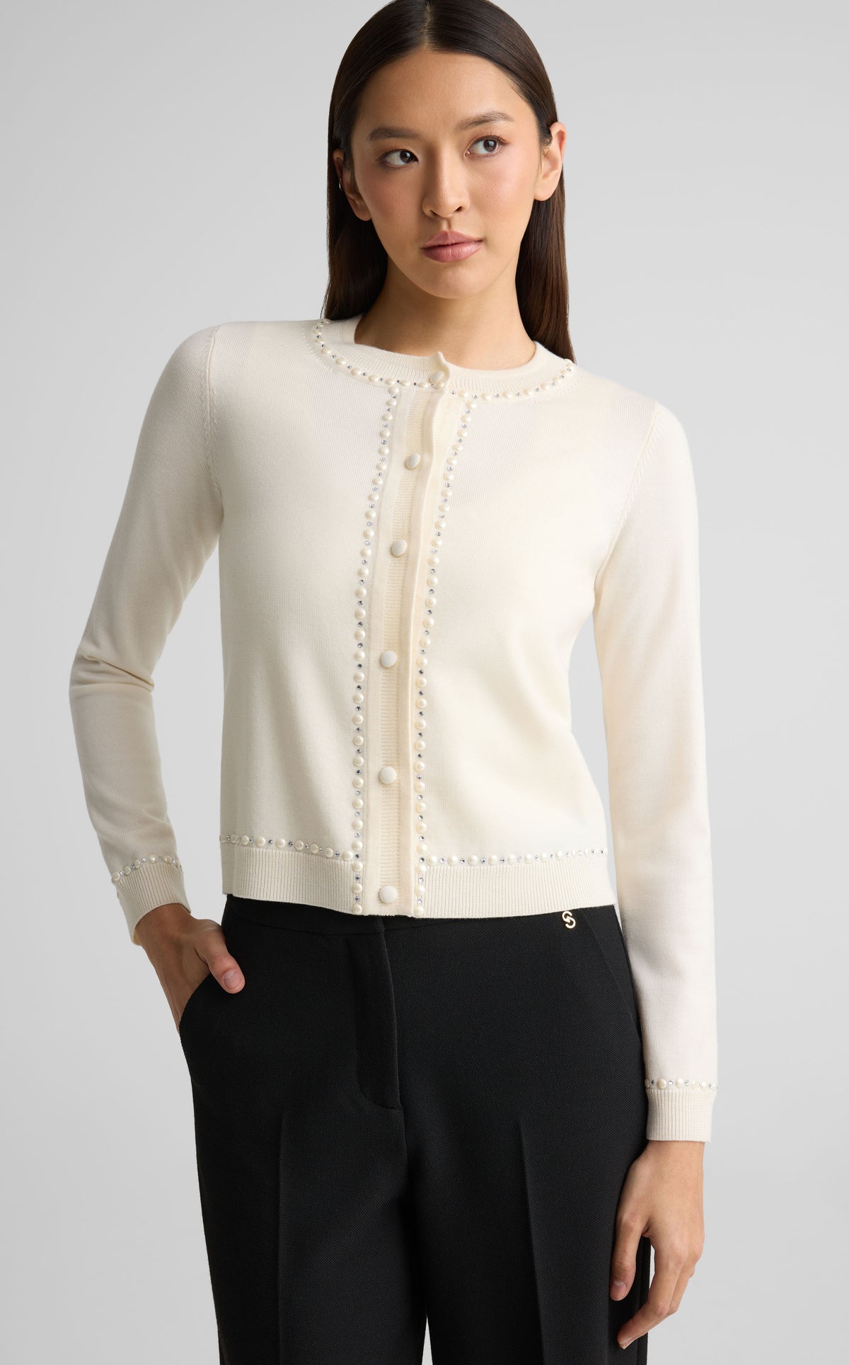 Cardigan In Merino Knit With Pearls