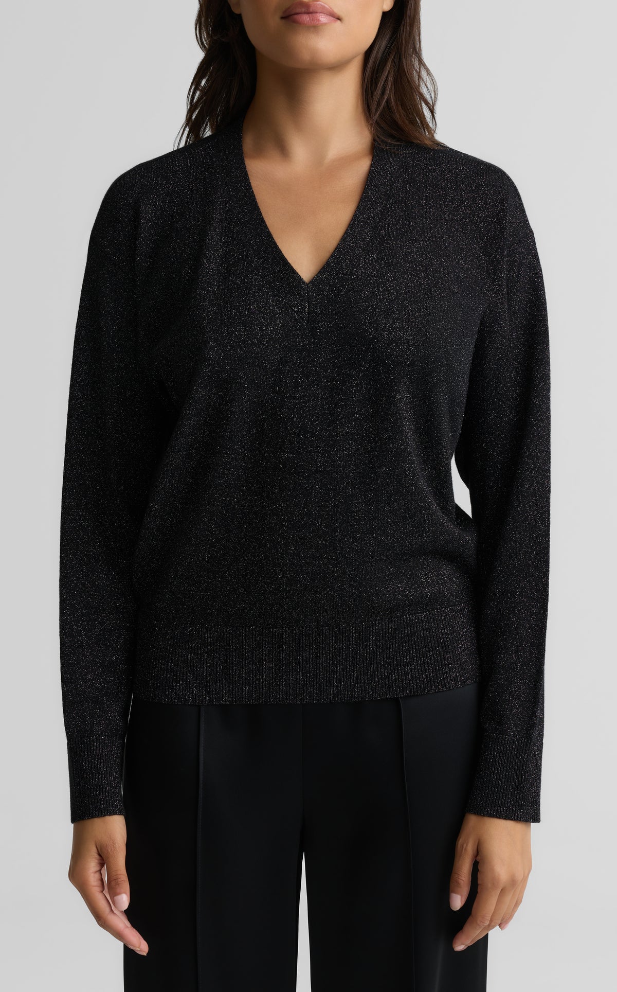 Metallic V-Neck Knit Top