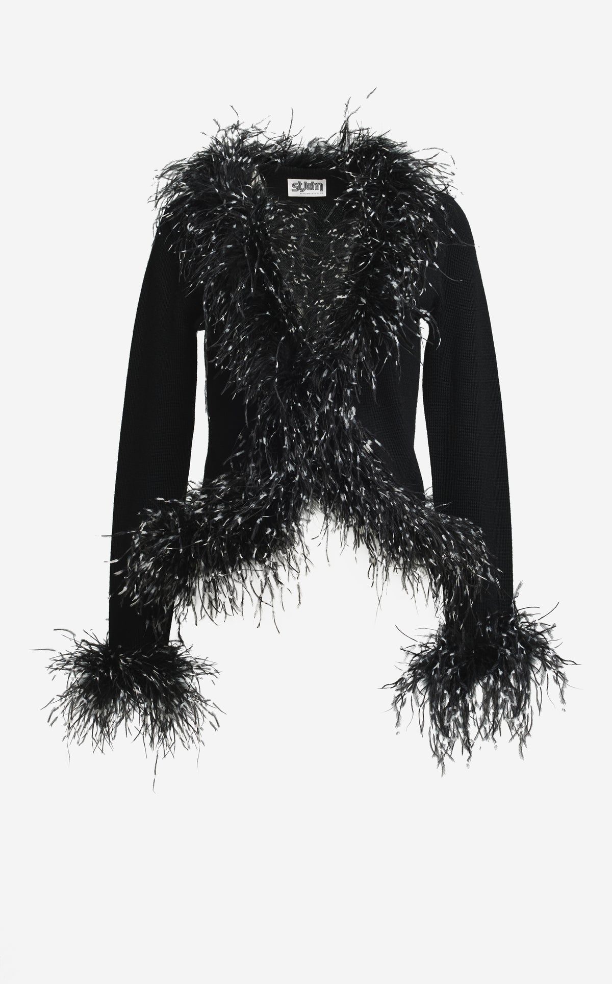 Cardigan in Merino Knit with Feathers