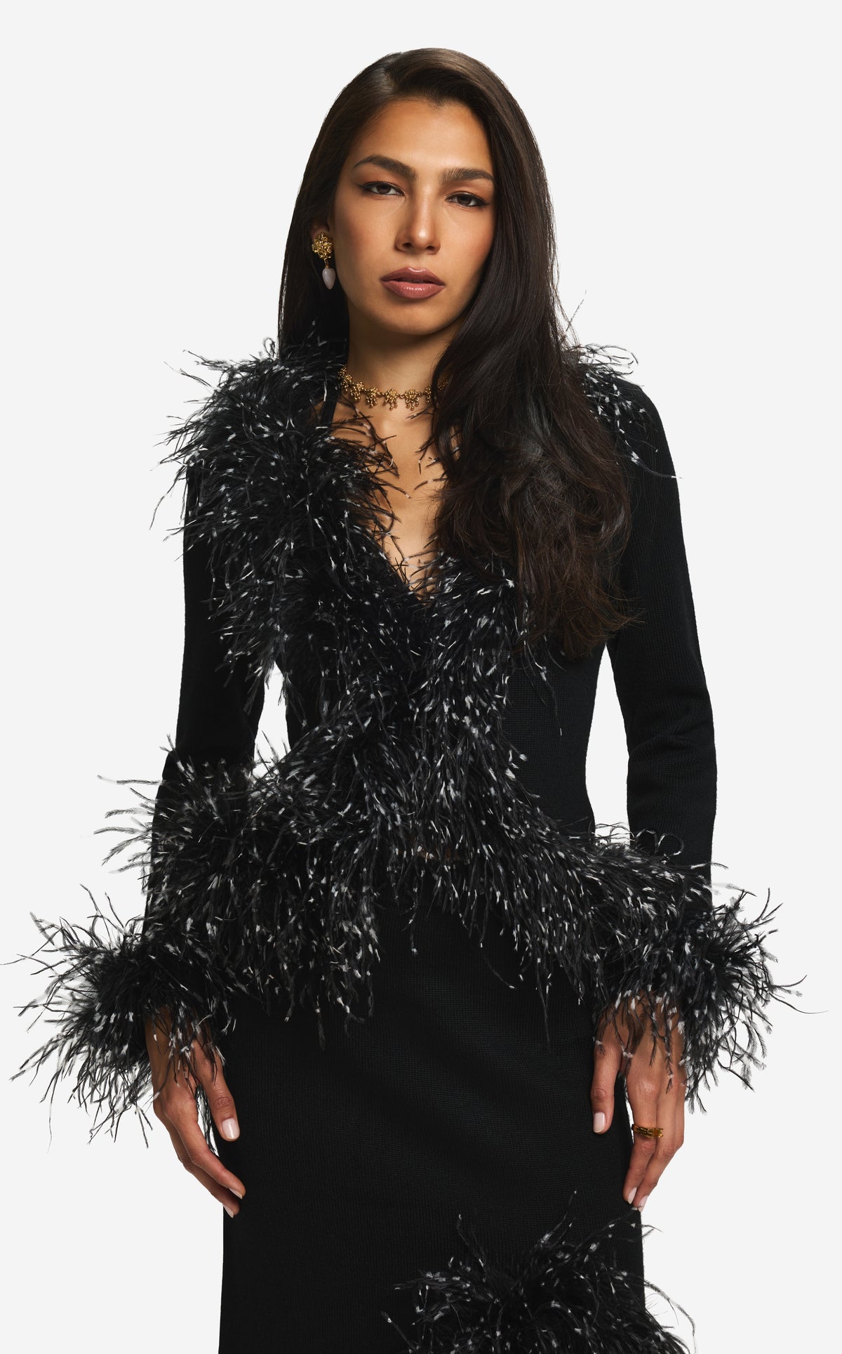 Cardigan in Merino Knit with Feathers