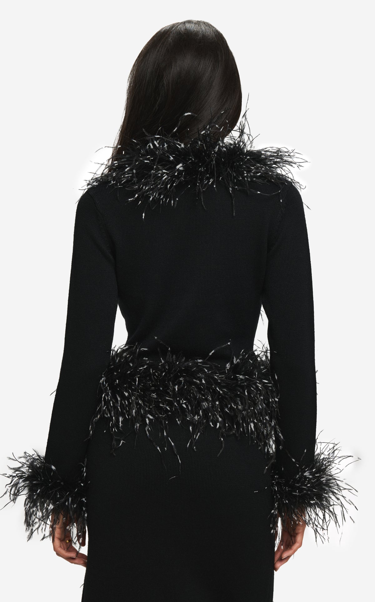 Cardigan in Merino Knit with Feathers