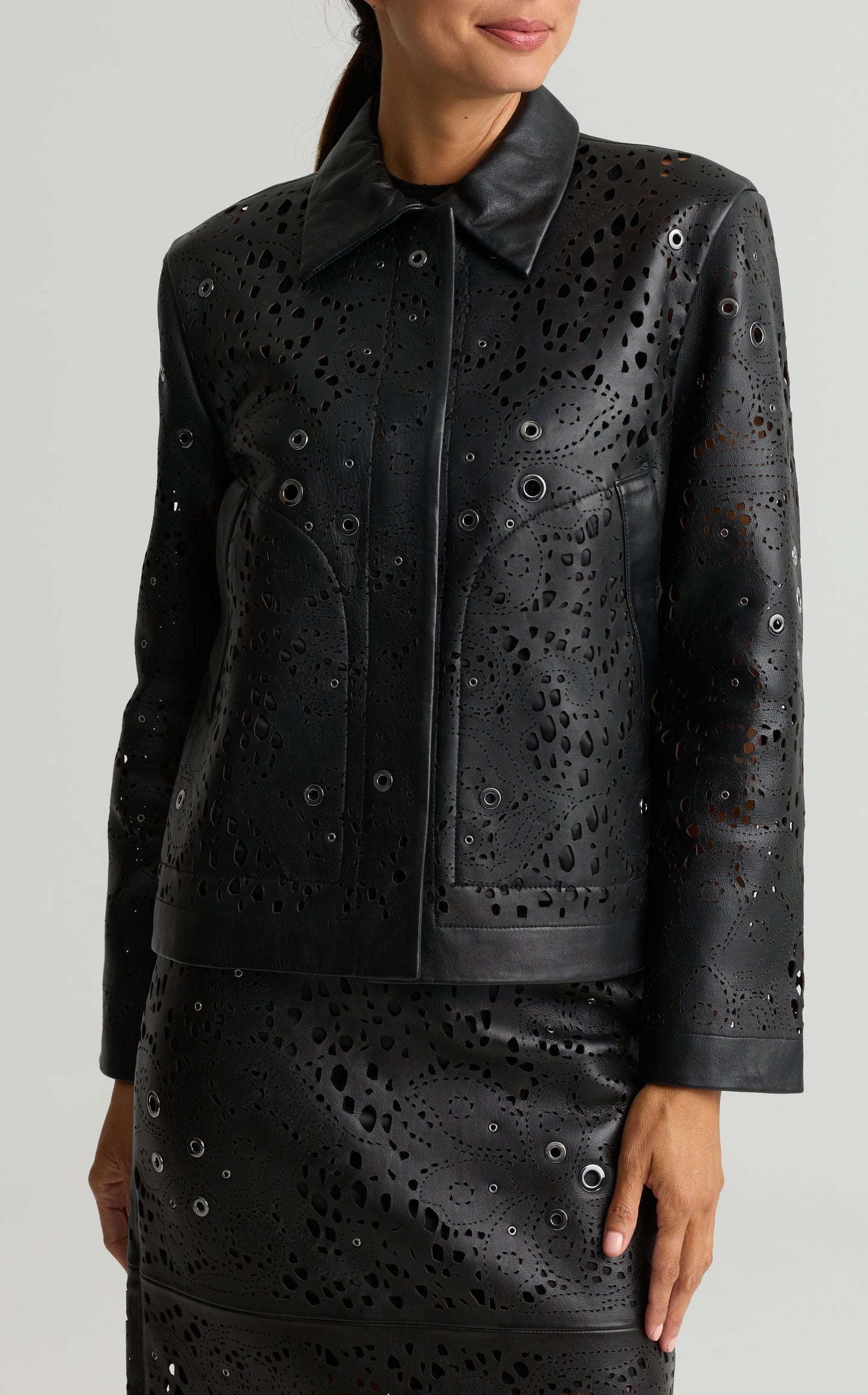 Lace Cutout Leather Jacket