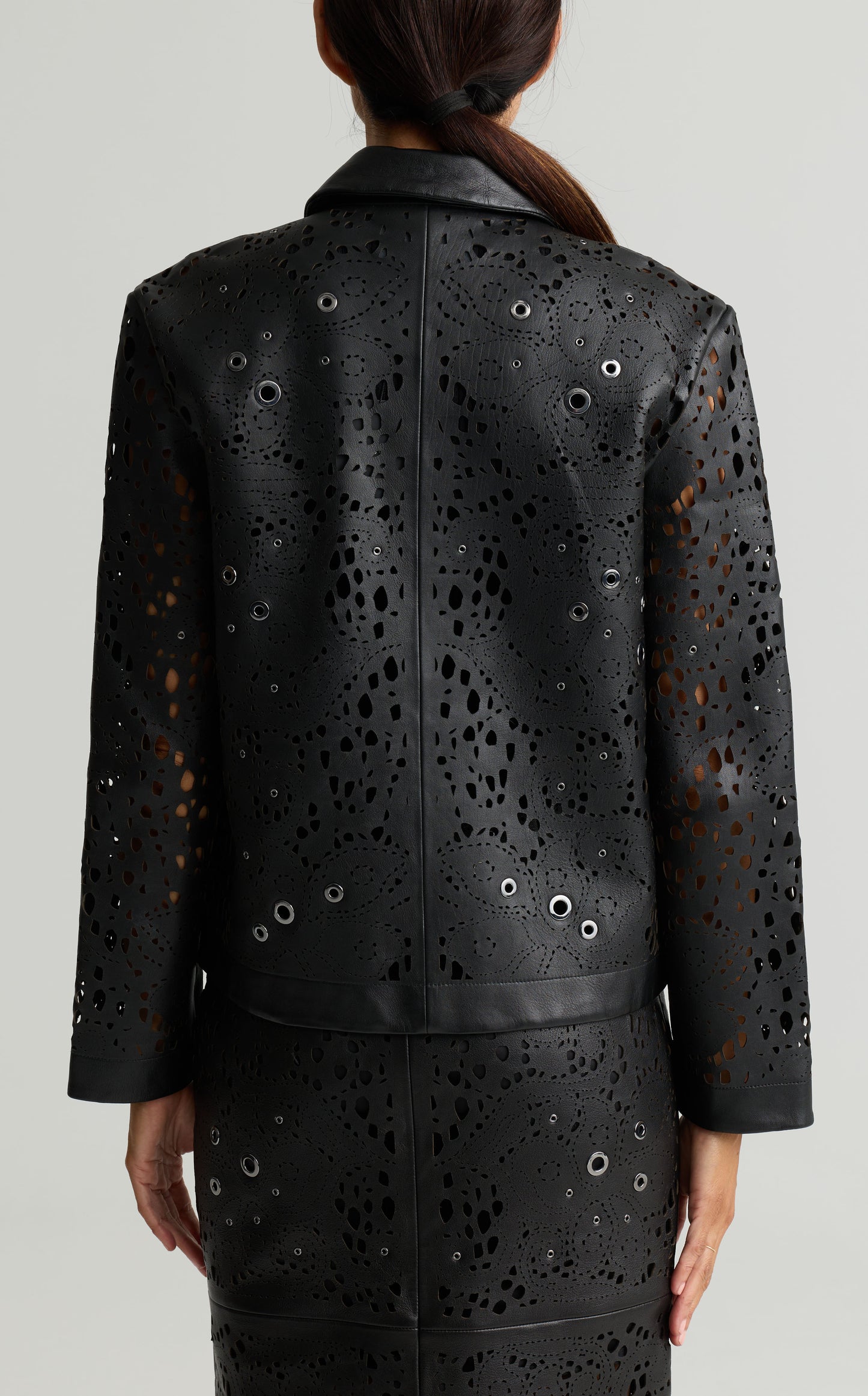 Lace Cutout Leather Jacket