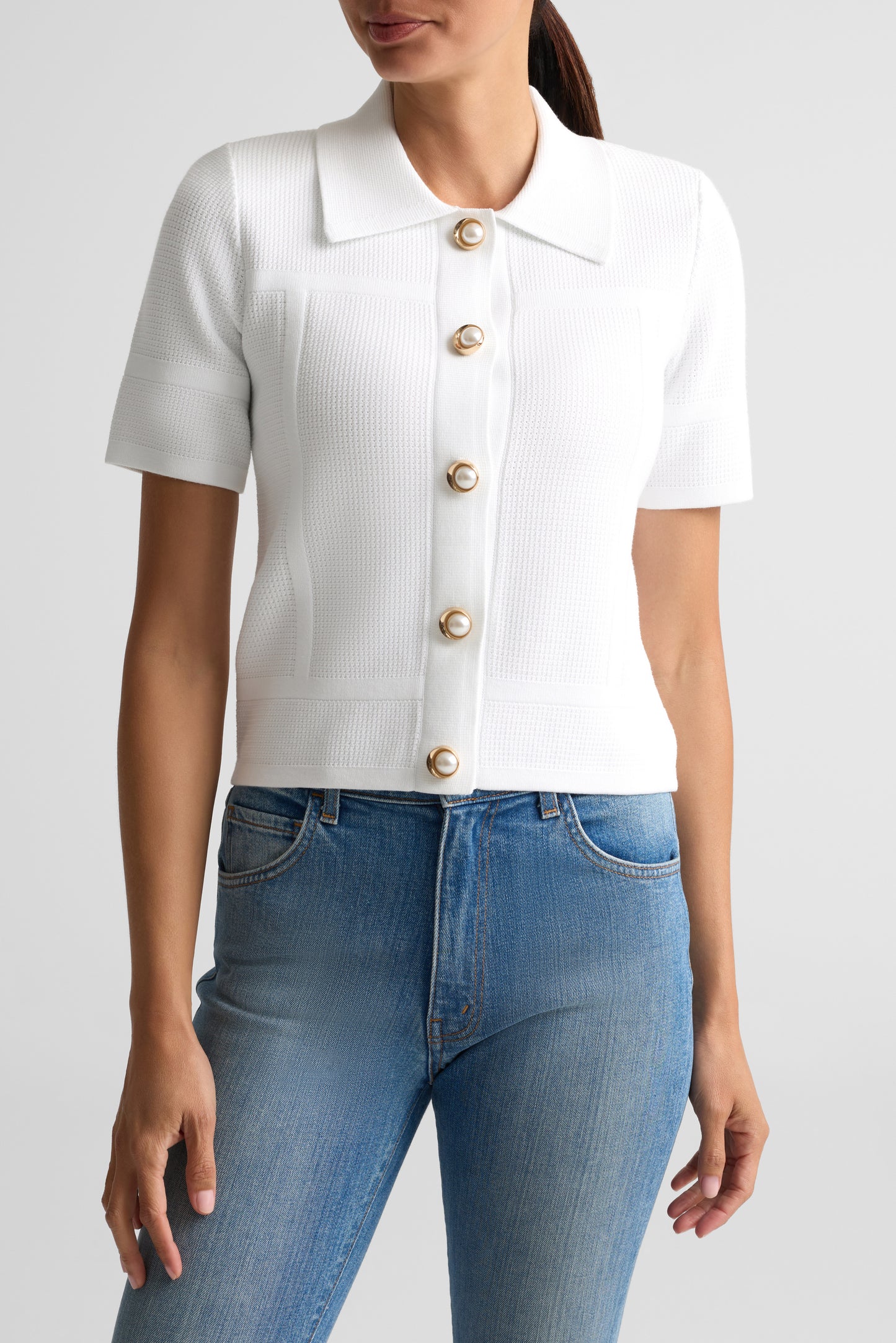 Short Sleeve Stretch Piqué Knit Jacket