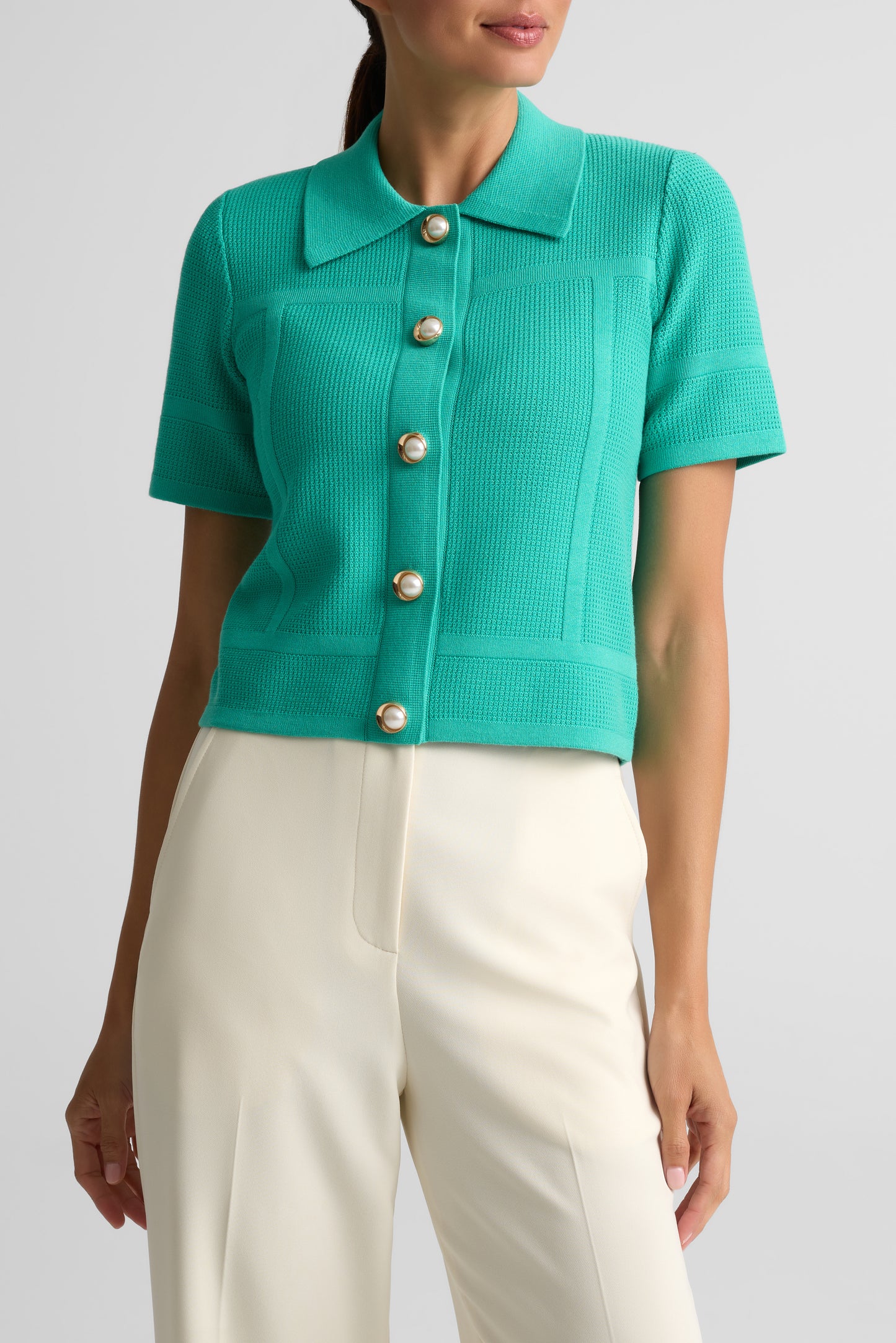 Short Sleeve Stretch Piqué Knit Jacket