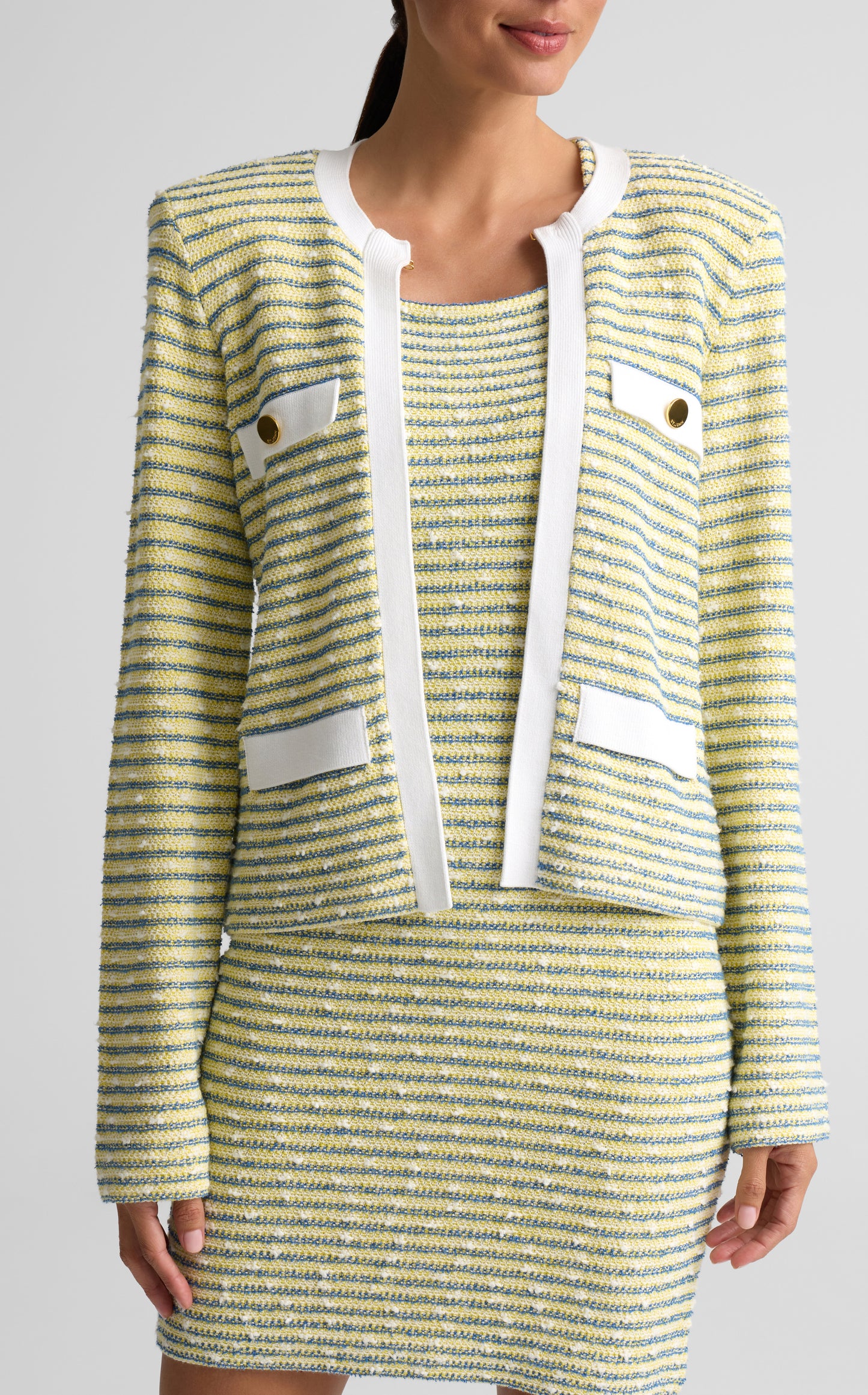 Striped Slub Tweed Knit Jacket