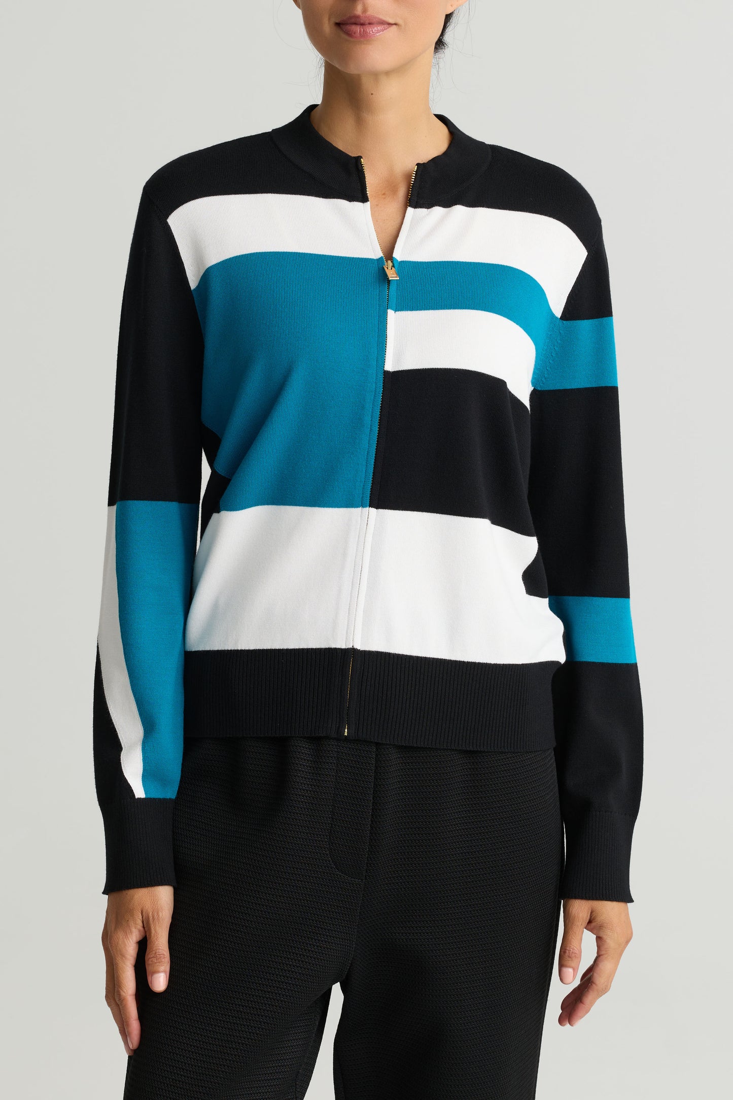 Colorblock Zip Front Knit Jacket
