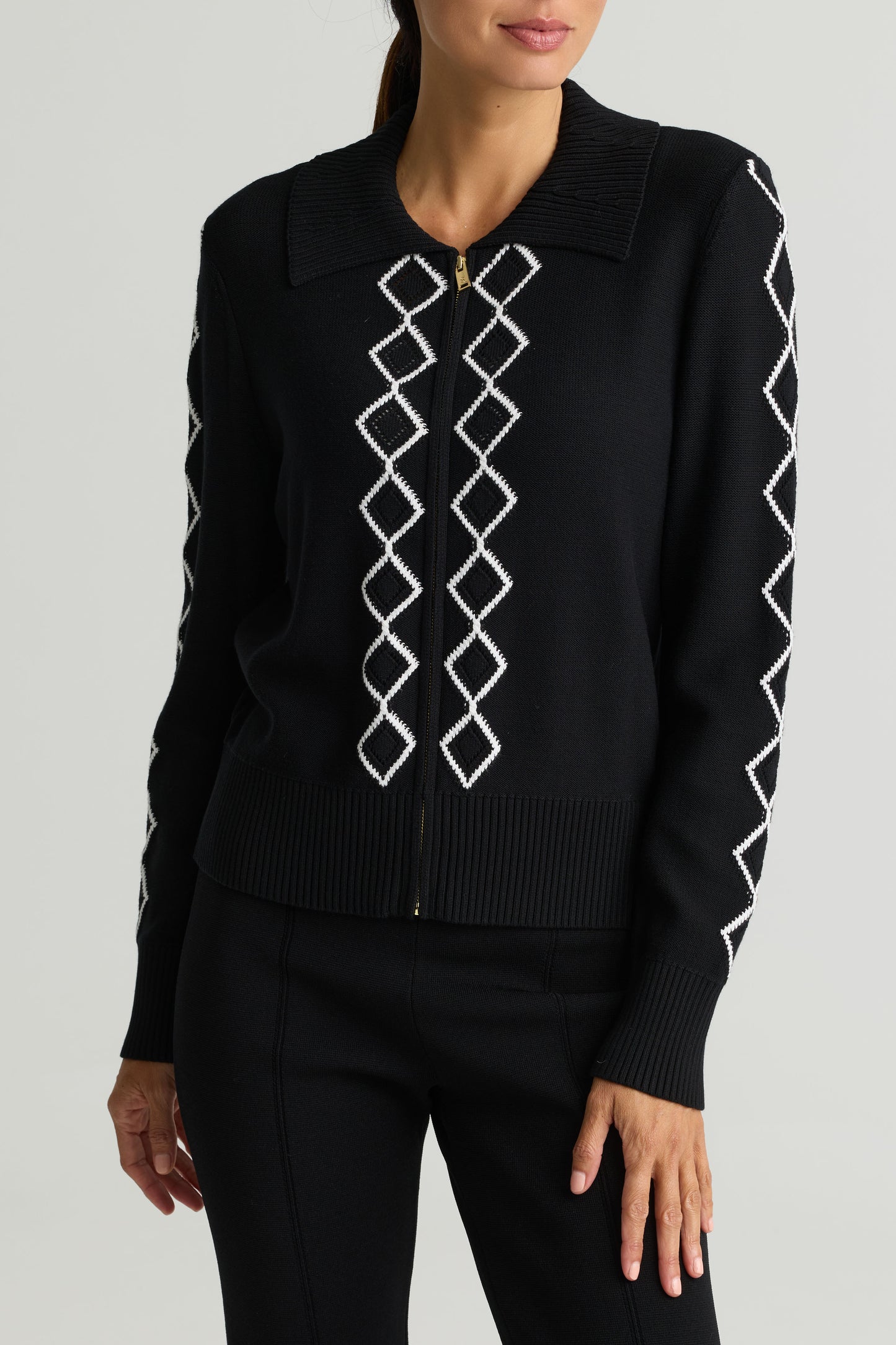 Diamond Knit Zip Front Jacket