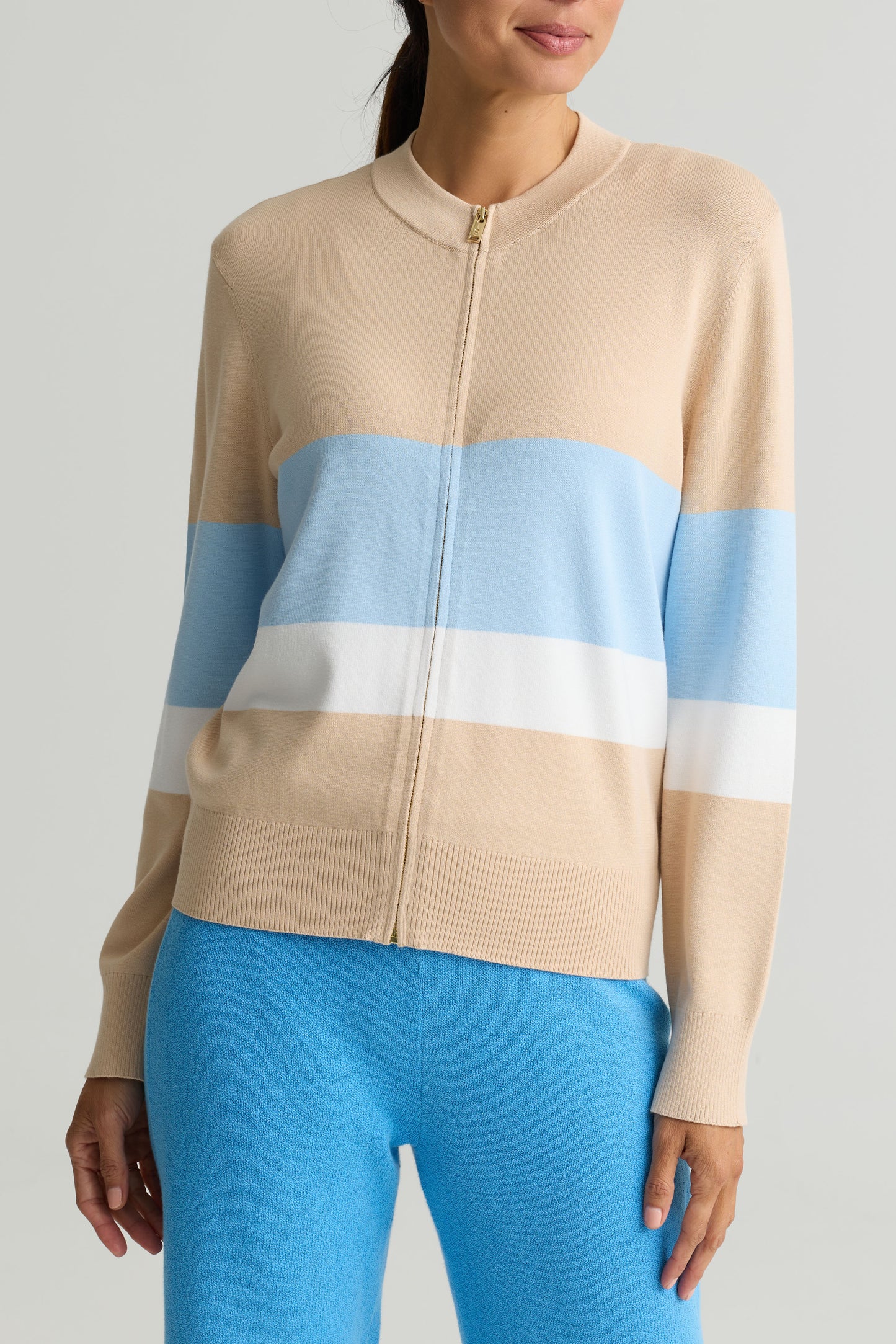 Color Stripe Knit Zip Jacket