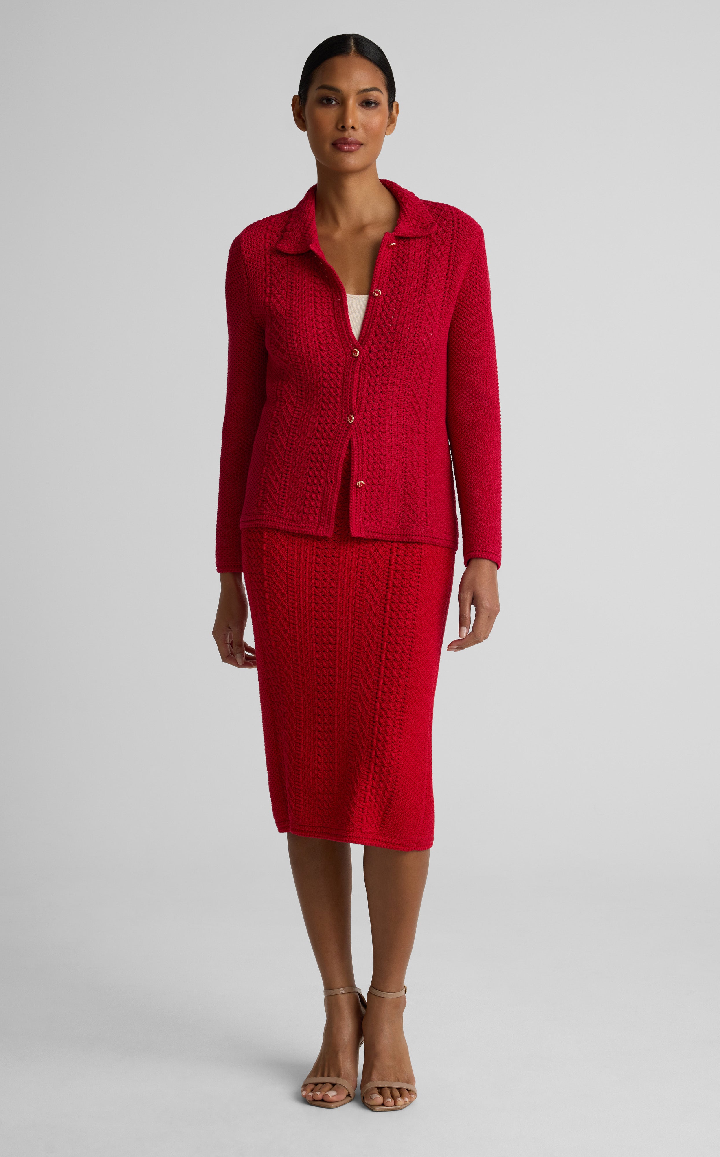 Beatrix Jacket In Cotton Crochet Knit | St. John Knits