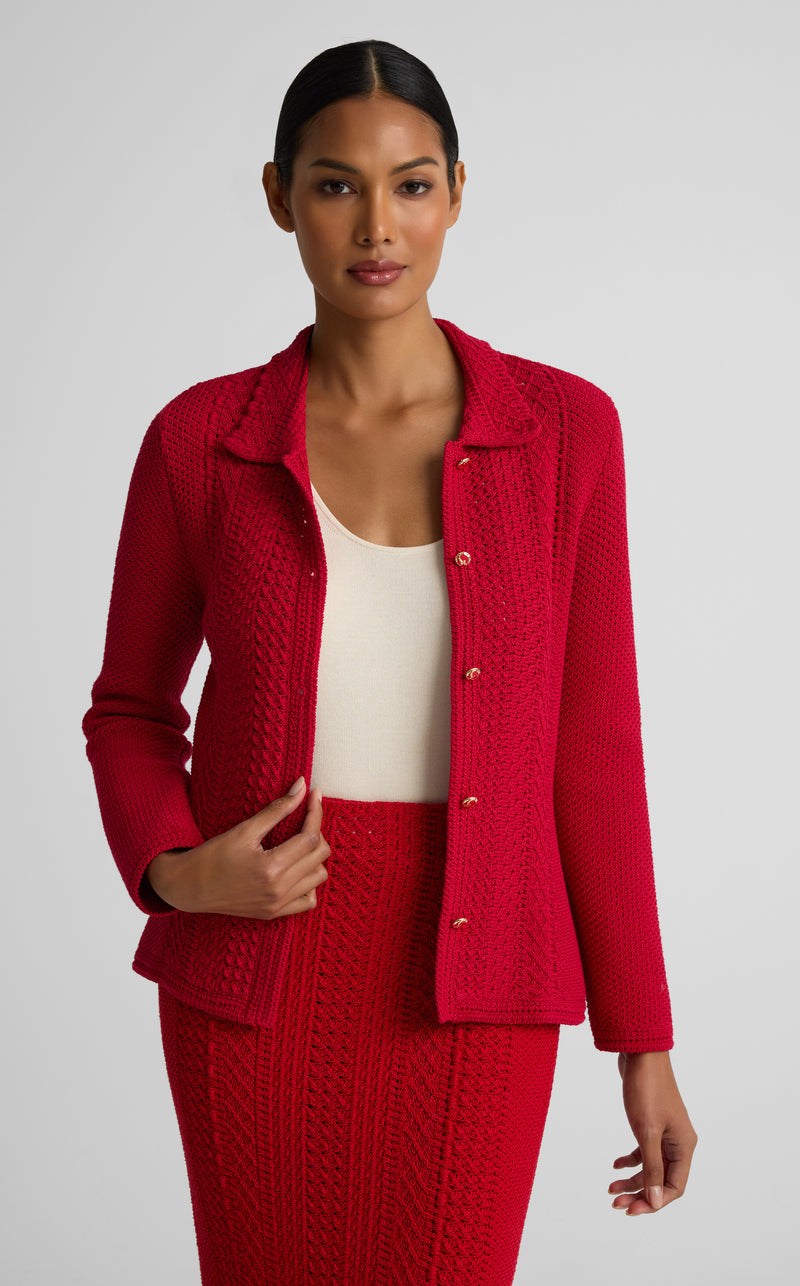 Beatrix Jacket In Cotton Crochet Knit